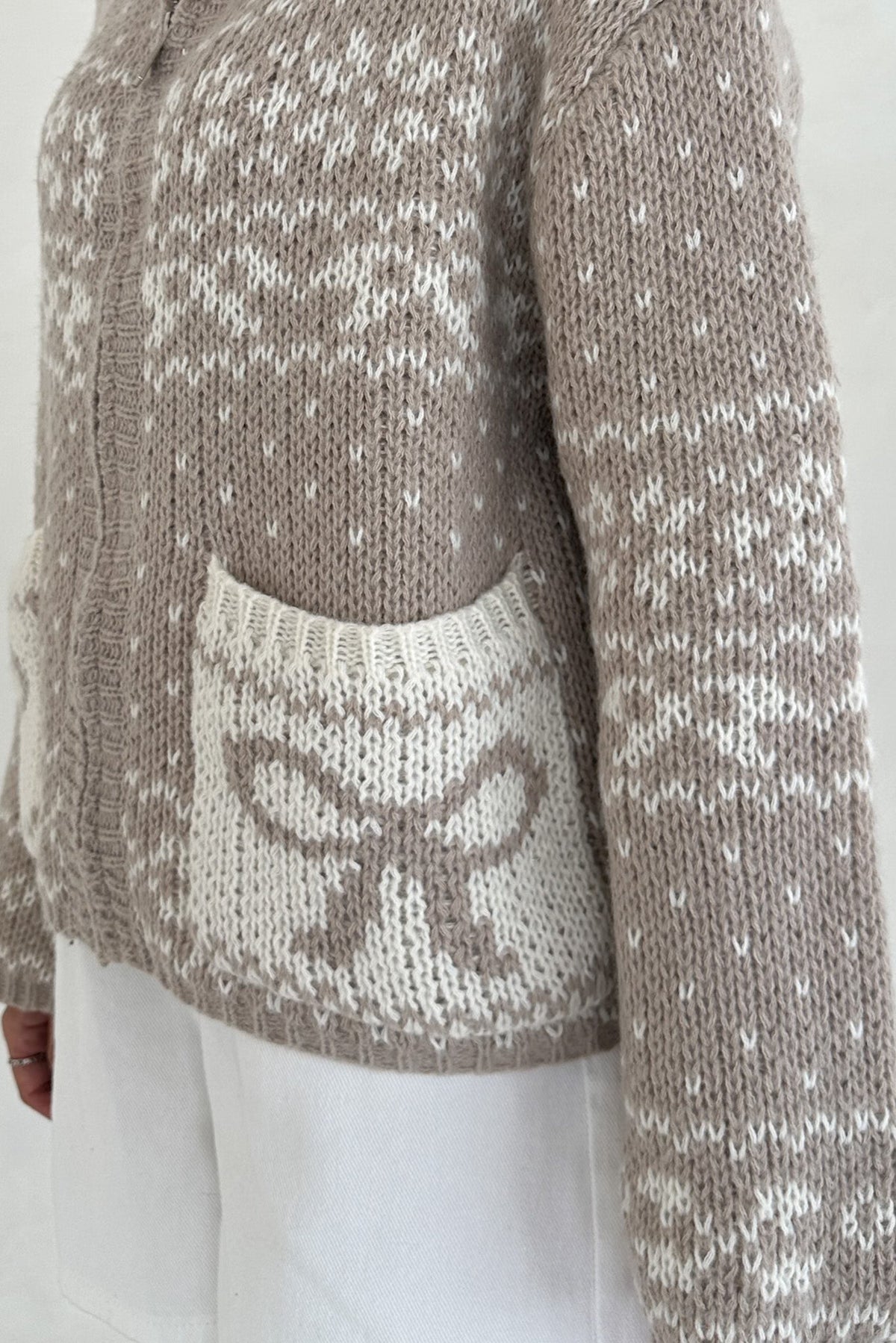 Claire Ribbon Zip Up Cardigan in Neutral - Neutral Ground