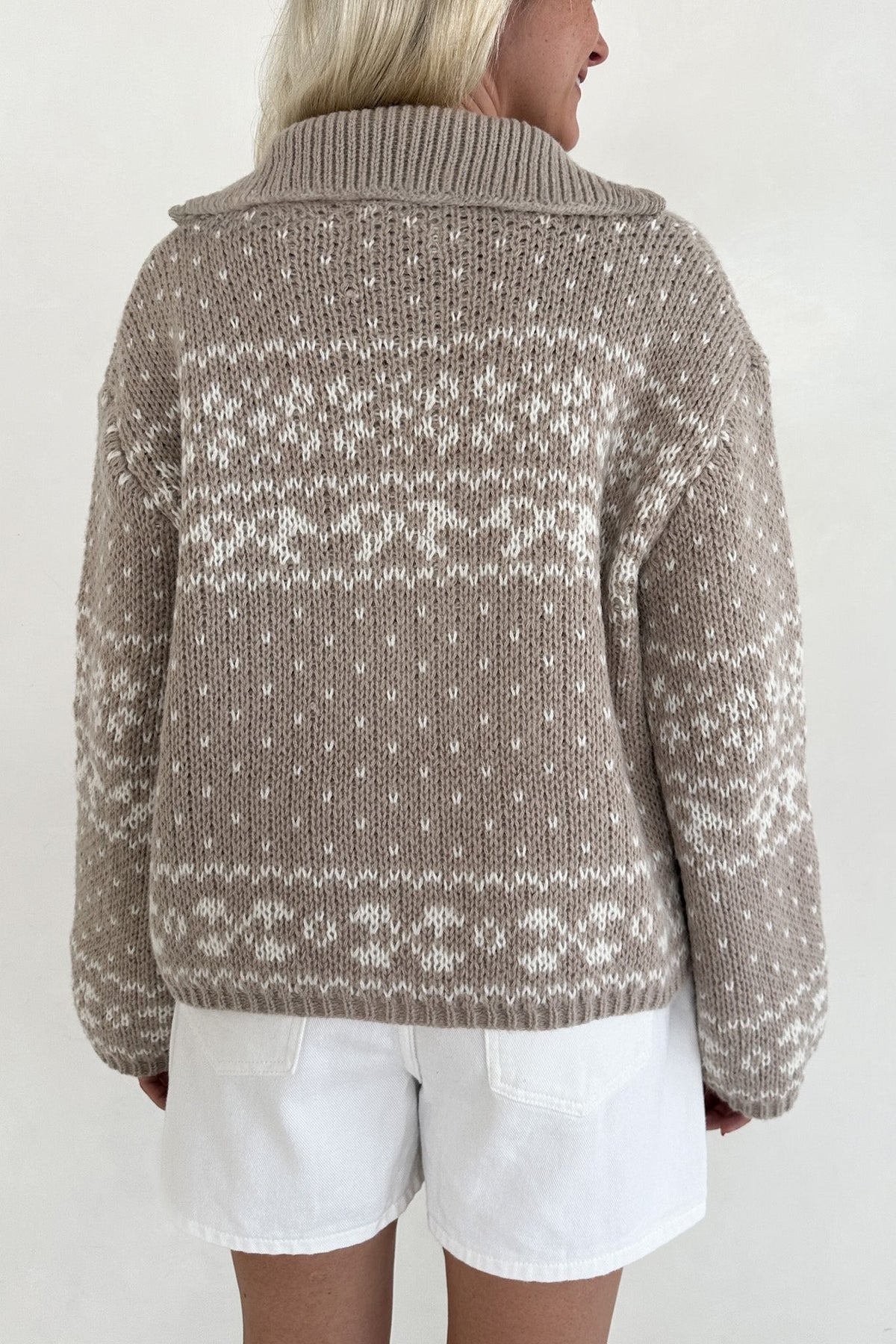 Claire Ribbon Zip Up Cardigan in Neutral - Neutral Ground
