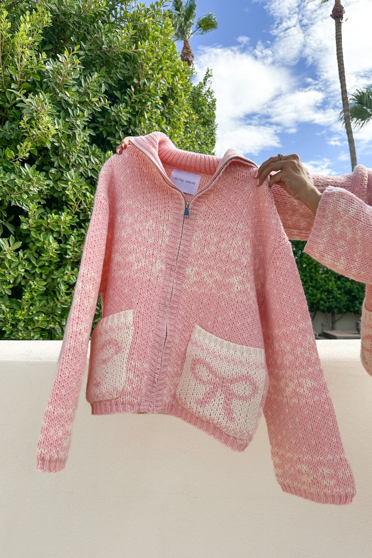 Claire Ribbon Zip Up Cardigan in Sweet Pink - Neutral Ground
