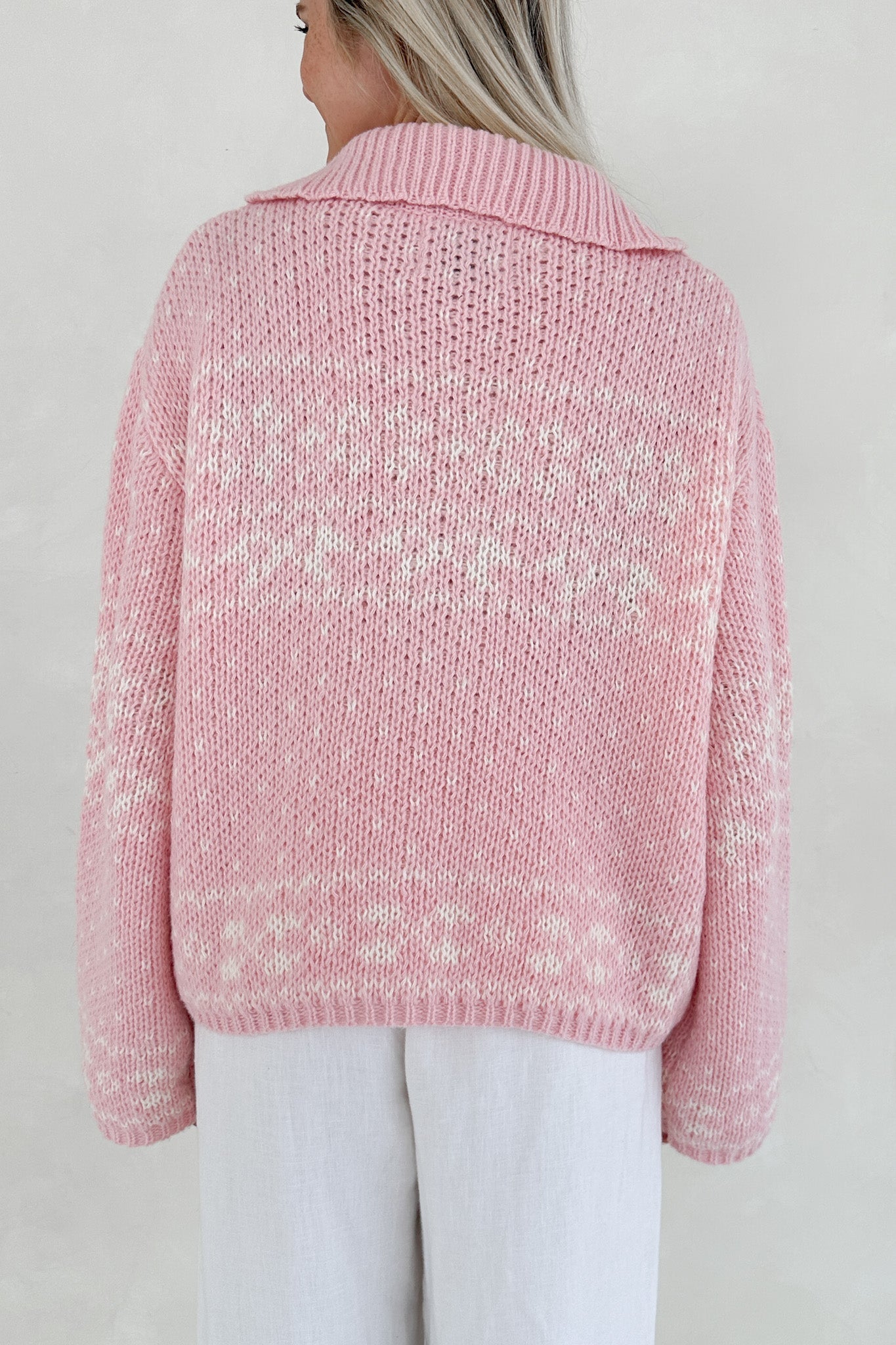 Claire Ribbon Zip Up Cardigan in Sweet Pink - Neutral Ground