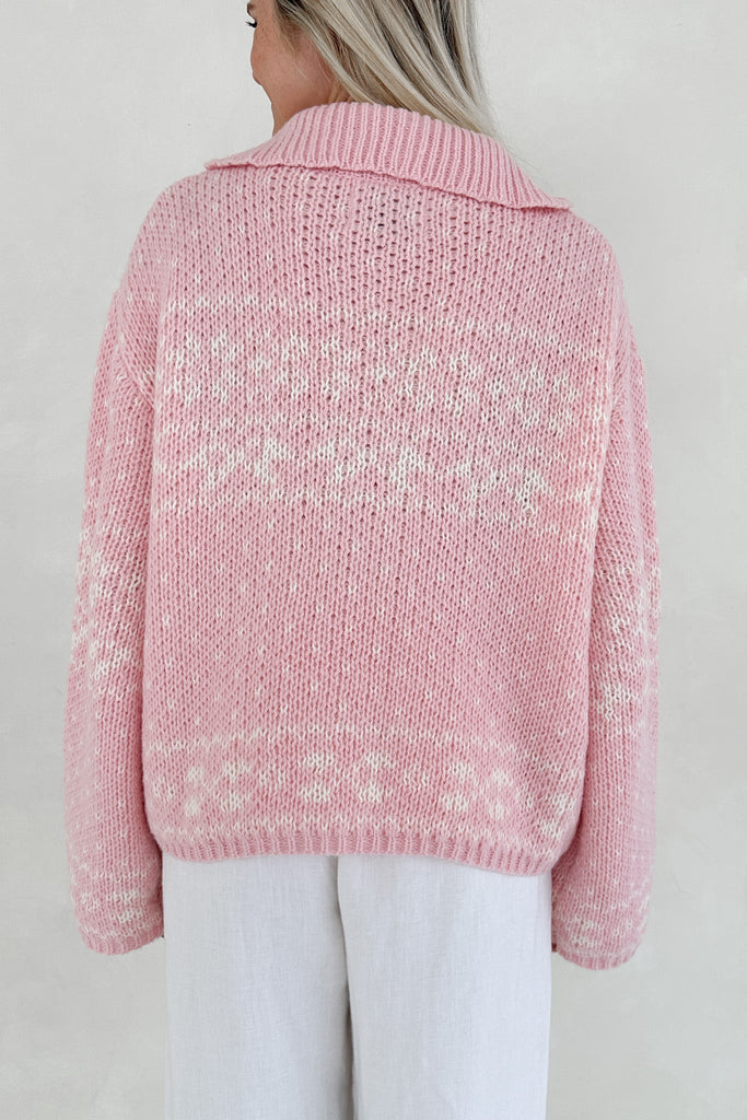 Claire Ribbon Zip Up Cardigan in Sweet Pink - Neutral Ground