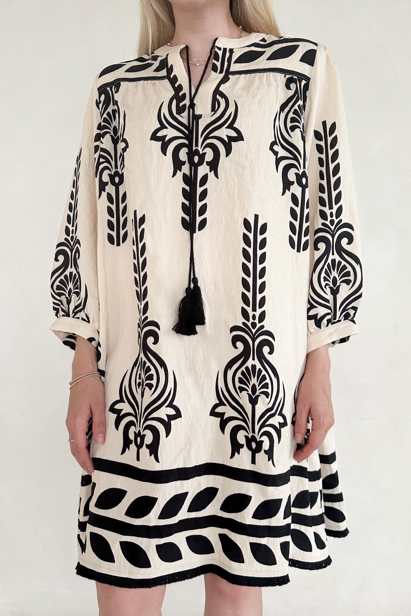 Clarrise Pattern Tassel Dress - Neutral Ground