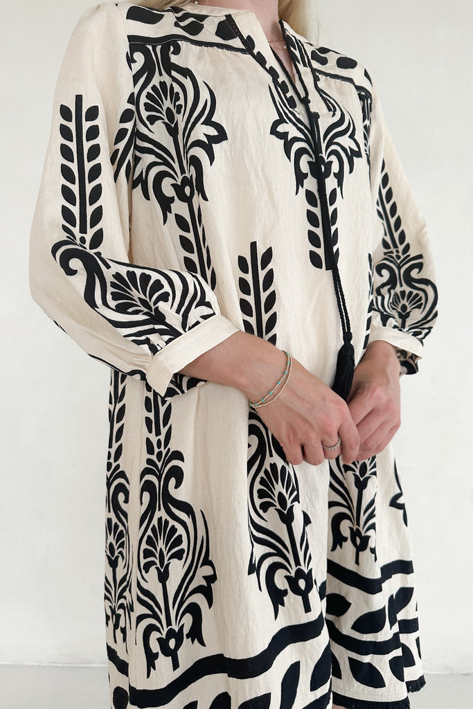 Clarrise Pattern Tassel Dress - Neutral Ground