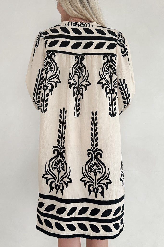 Clarrise Pattern Tassel Dress - Neutral Ground