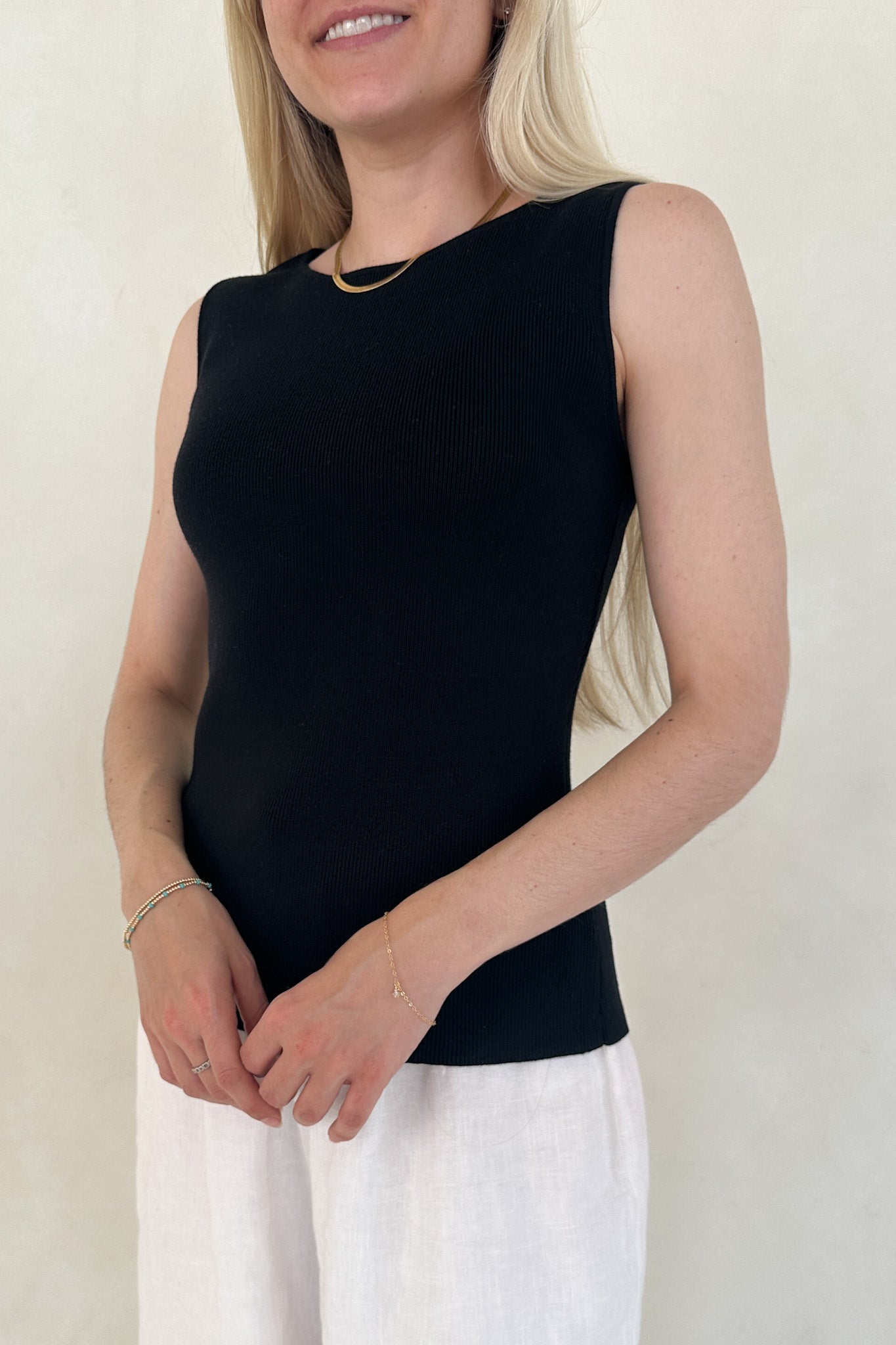 Claudia Boat Neck Sleeveless Top in Black - Neutral Ground
