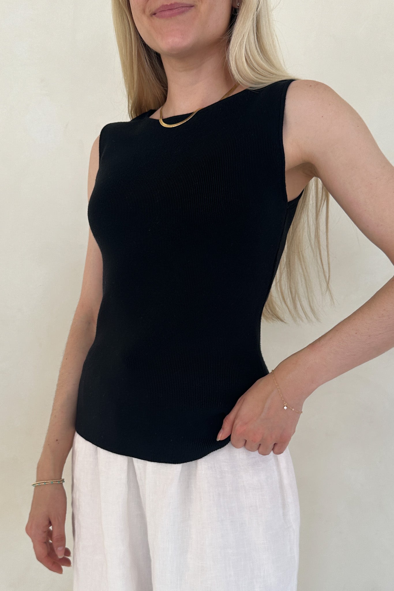 Claudia Boat Neck Sleeveless Top in Black - Neutral Ground