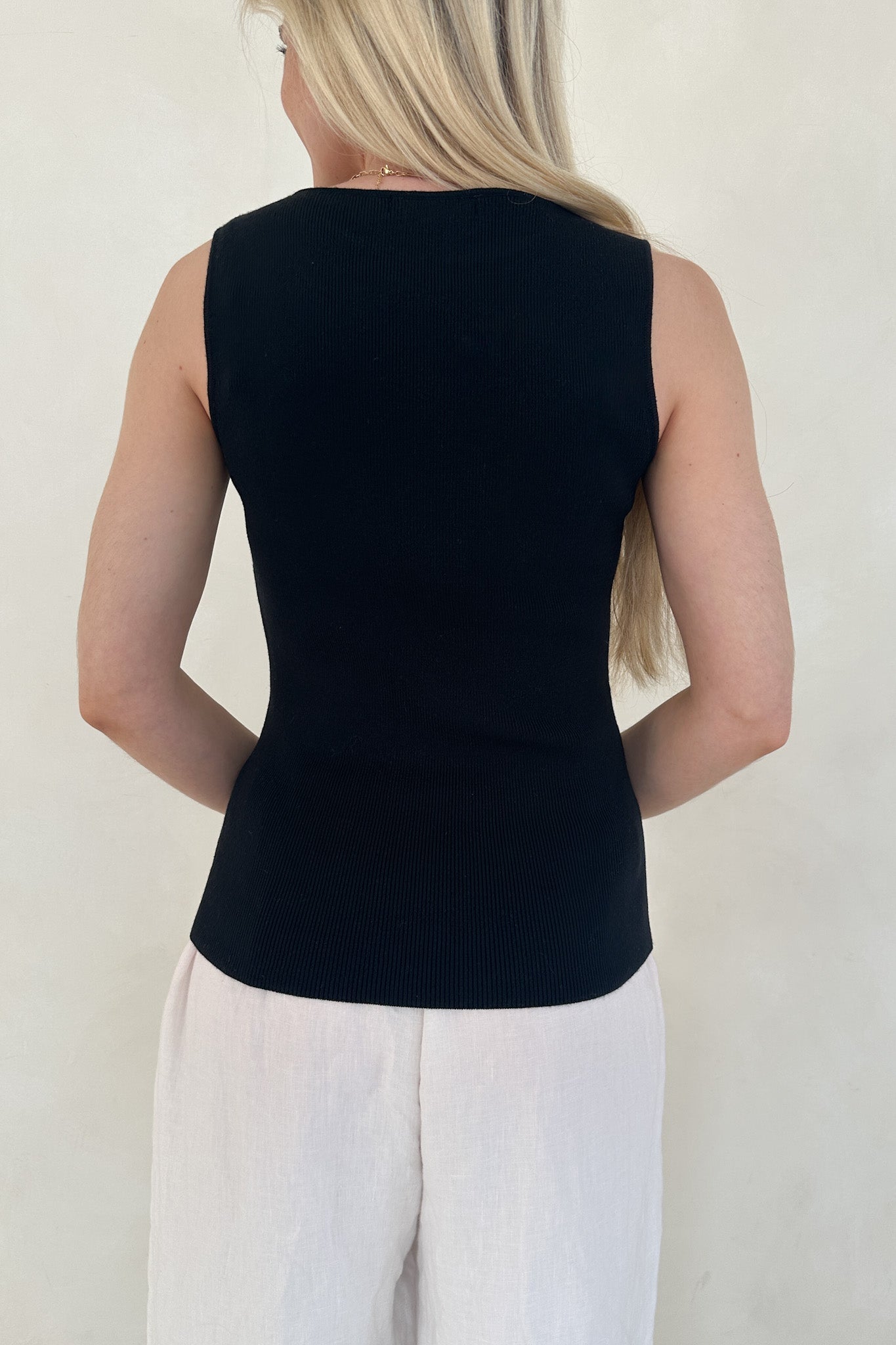 Claudia Boat Neck Sleeveless Top in Black - Neutral Ground