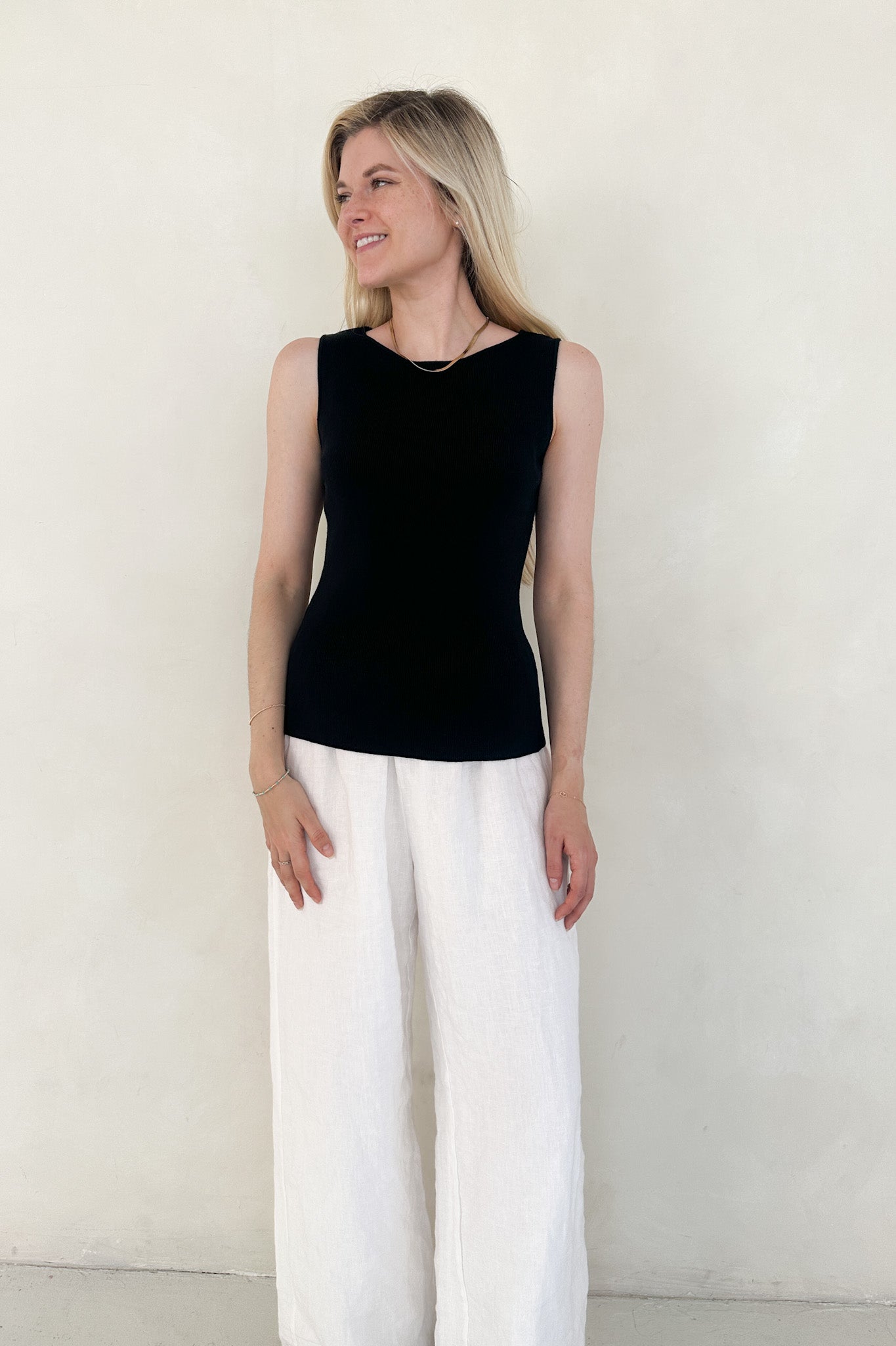 Claudia Boat Neck Sleeveless Top in Black - Neutral Ground