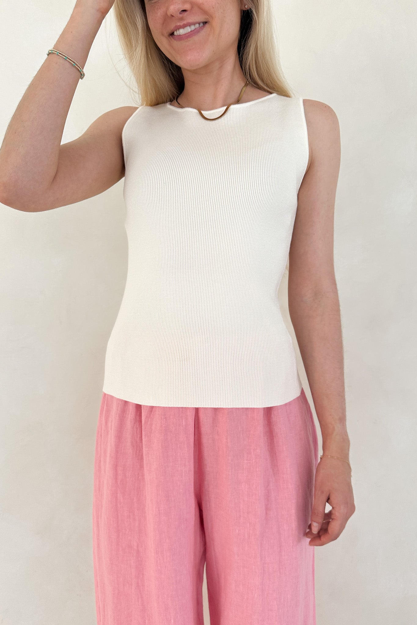 Claudia Boat Neck Sleeveless Top in Ivory - Neutral Ground