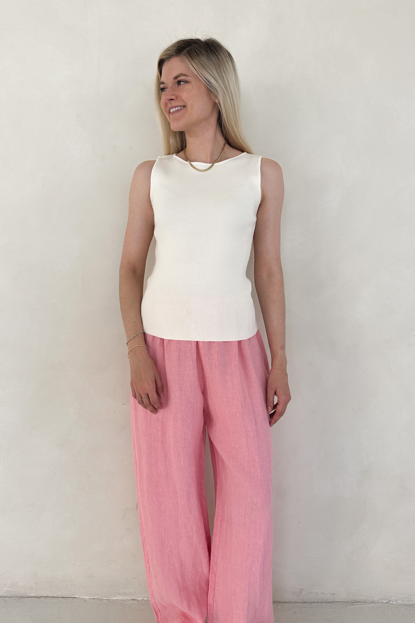 Claudia Boat Neck Sleeveless Top in Ivory - Neutral Ground