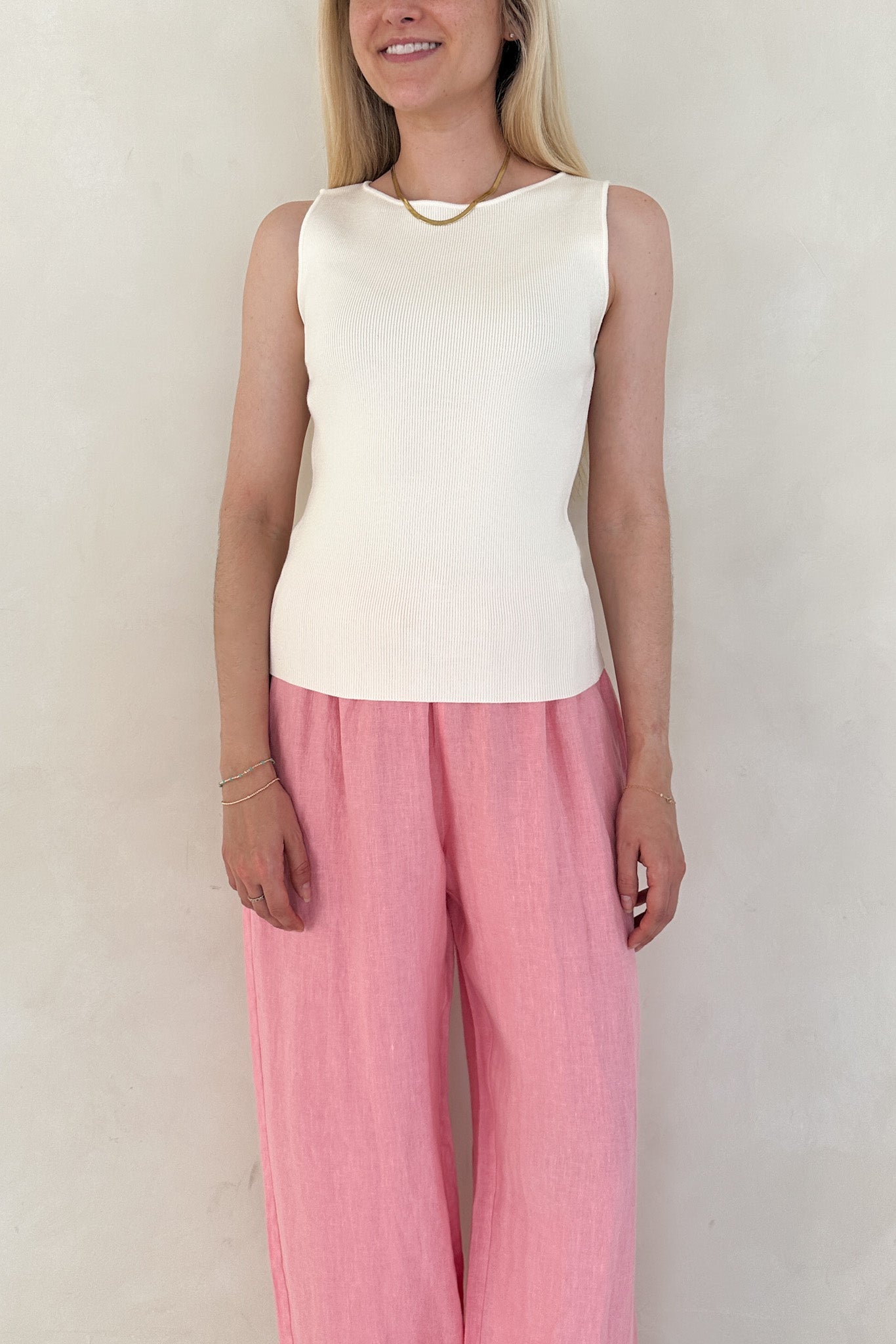 Claudia Boat Neck Sleeveless Top in Ivory - Neutral Ground