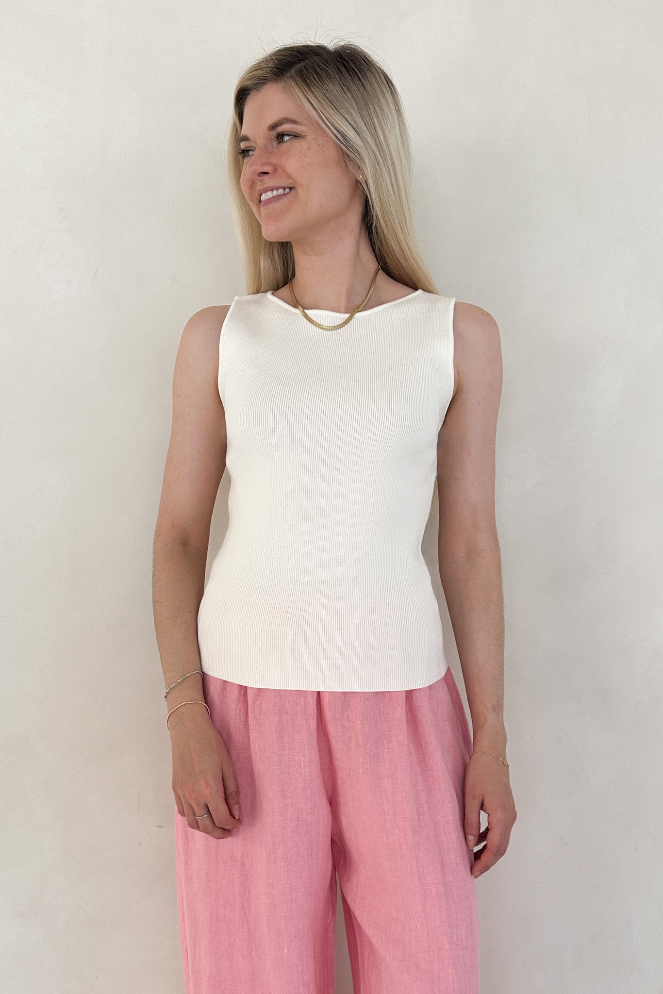 Claudia Boat Neck Sleeveless Top in Ivory - Neutral Ground