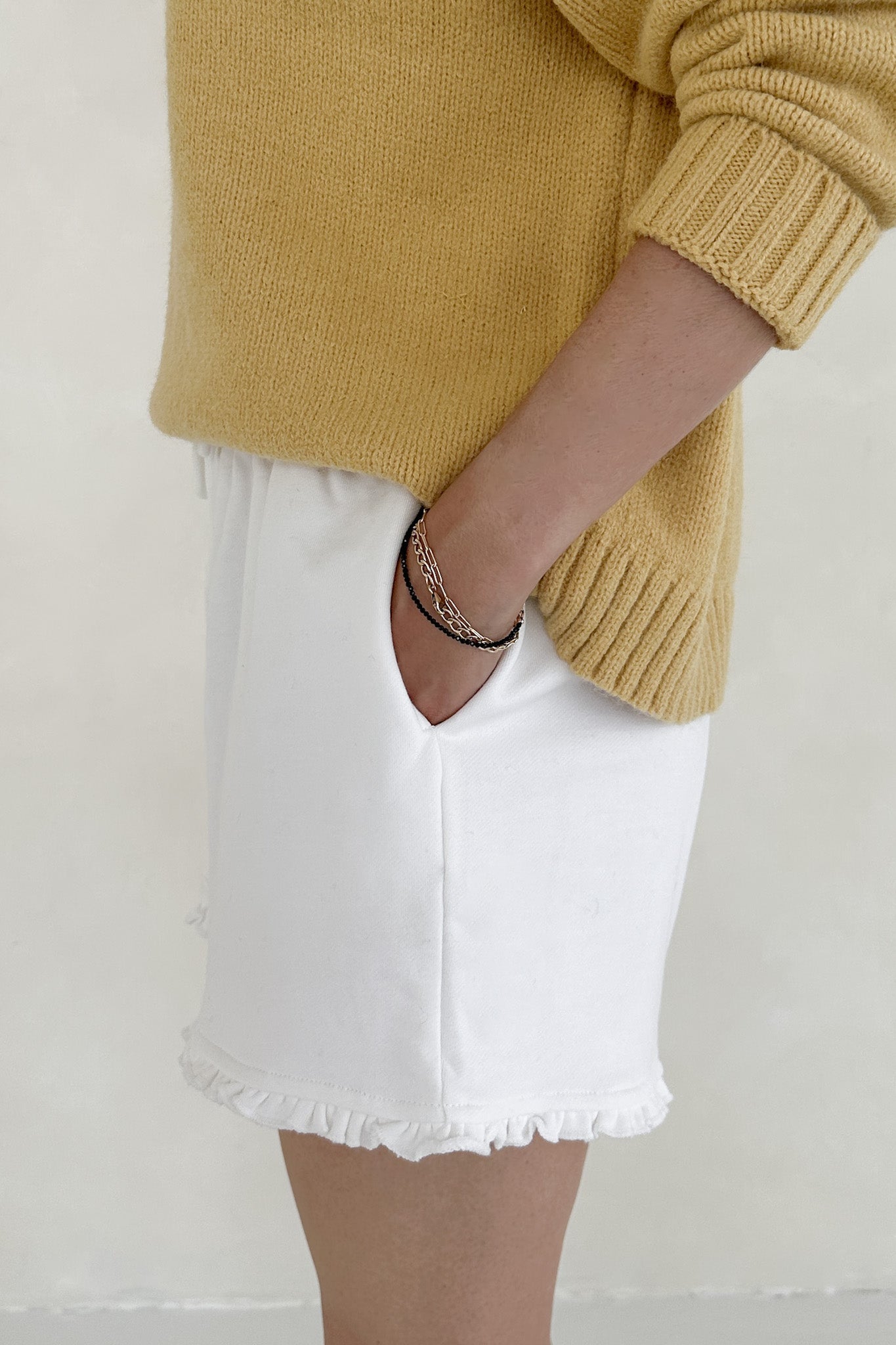 Clementine Ruffle Hem Knit Shorts - Neutral Ground