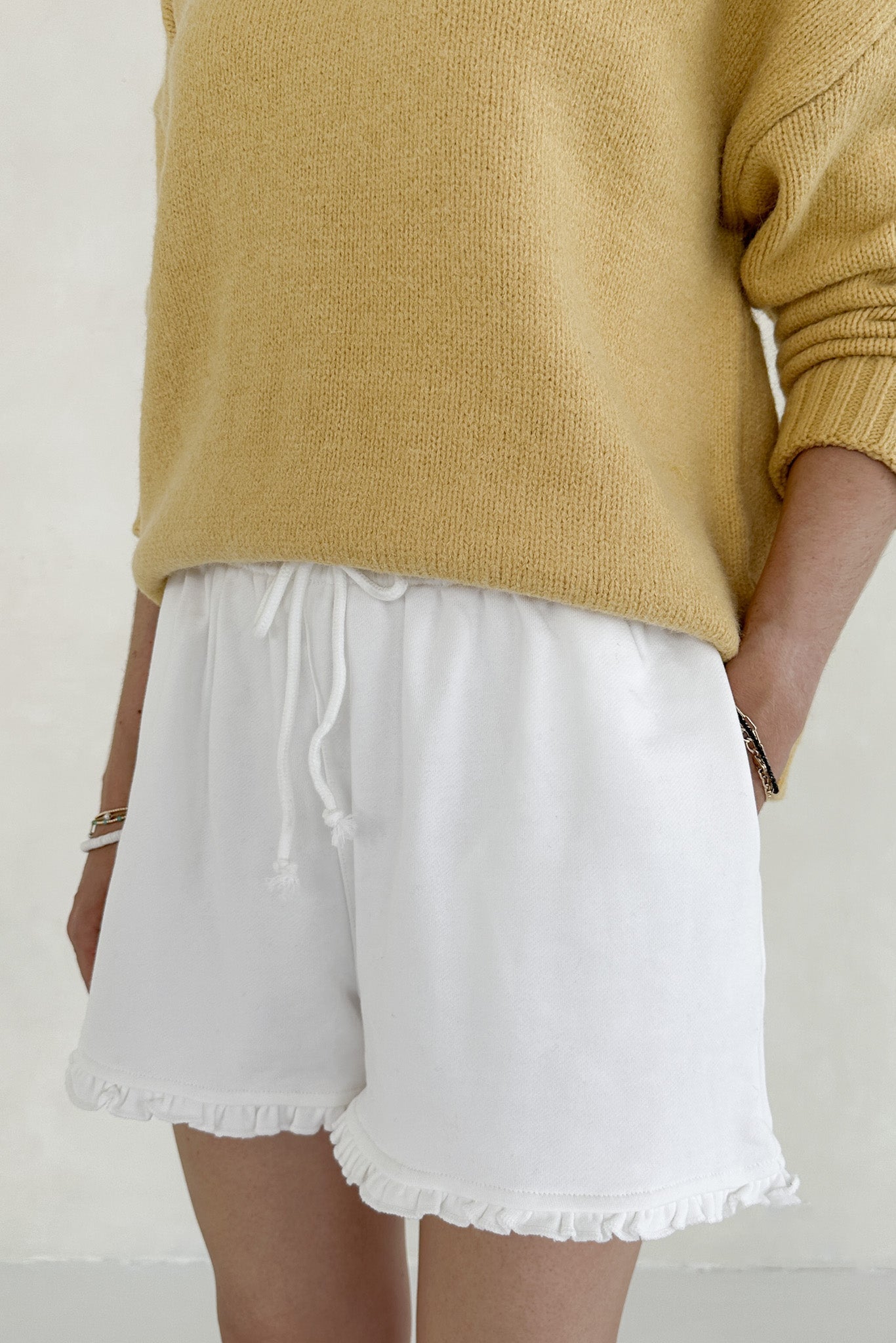 Clementine Ruffle Hem Knit Shorts - Neutral Ground