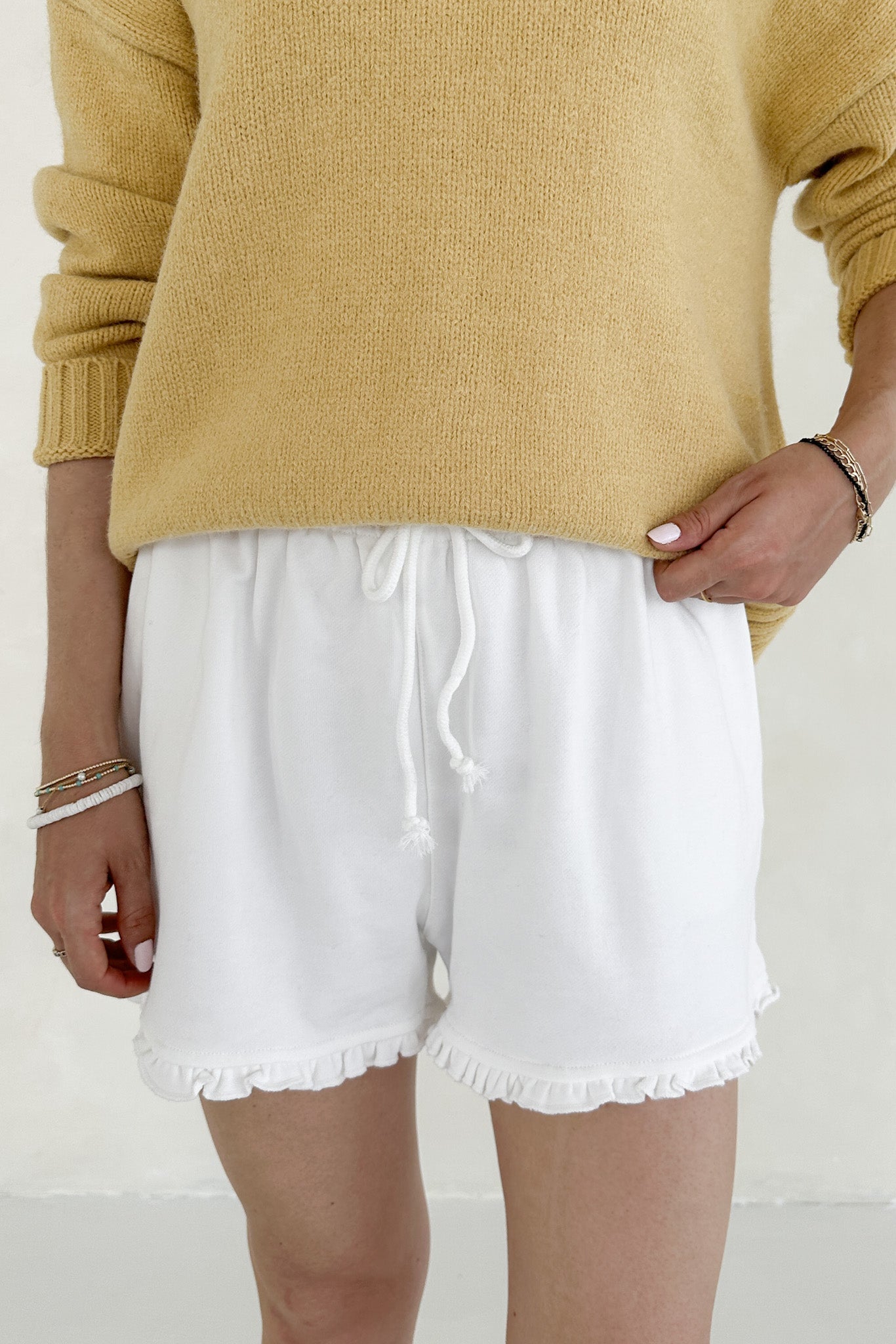 Clementine Ruffle Hem Knit Shorts - Neutral Ground