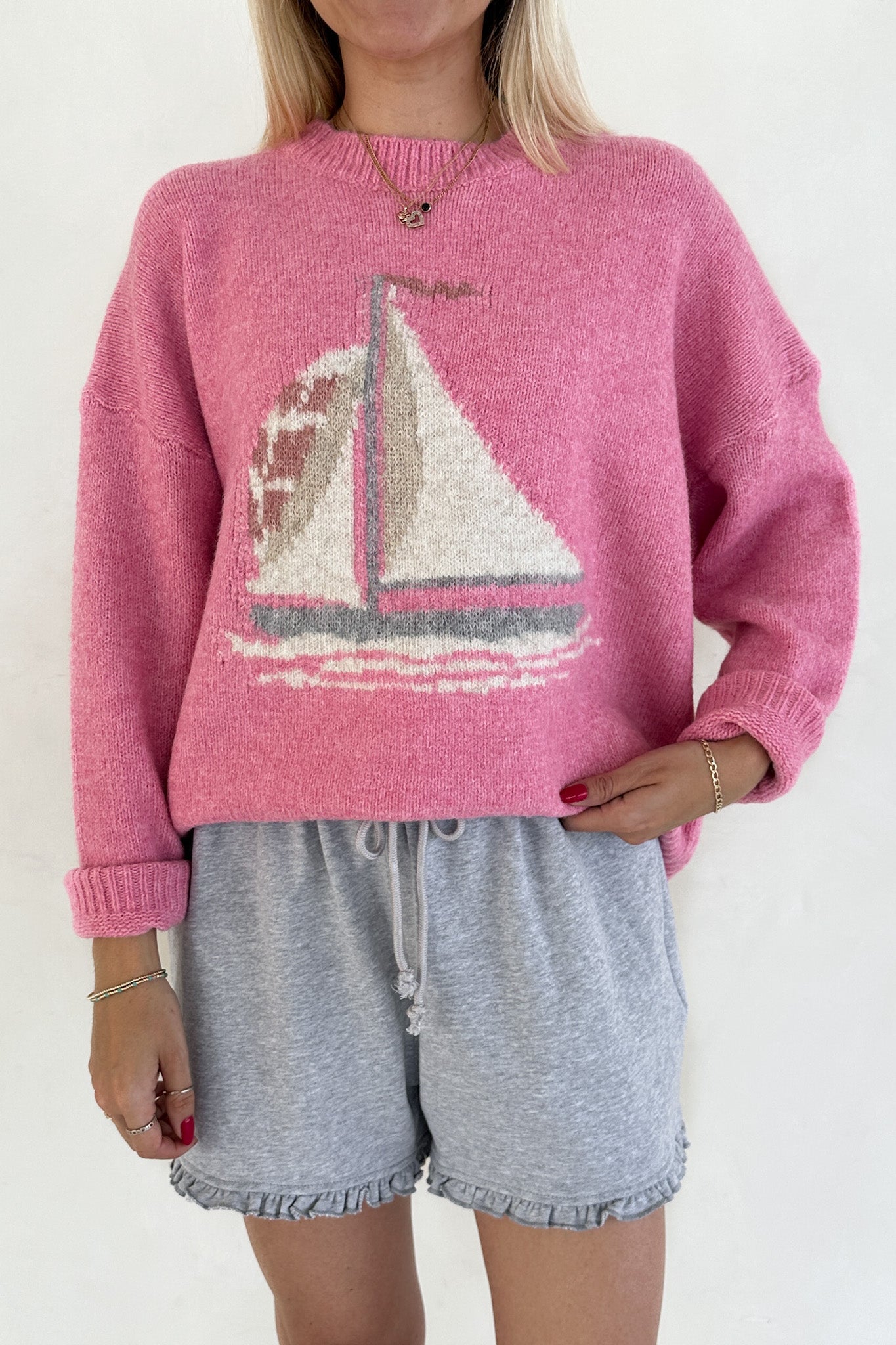 Clementine Ruffle Hem Knit Shorts in Grey - Neutral Ground