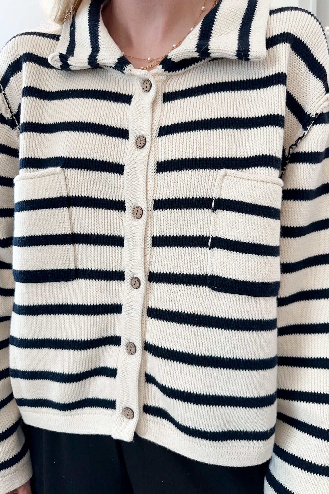 Cleo Striped Button Down Knit Cardigan - Neutral Ground