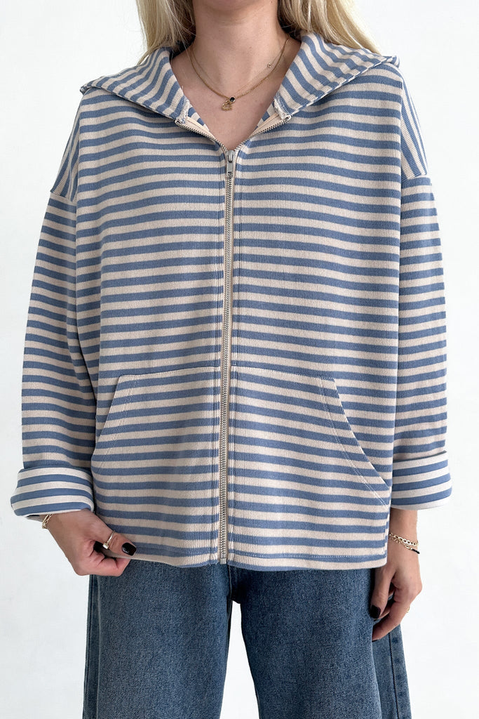 Cloud Nine Striped Zip Up Hooded Jacket - Neutral Ground
