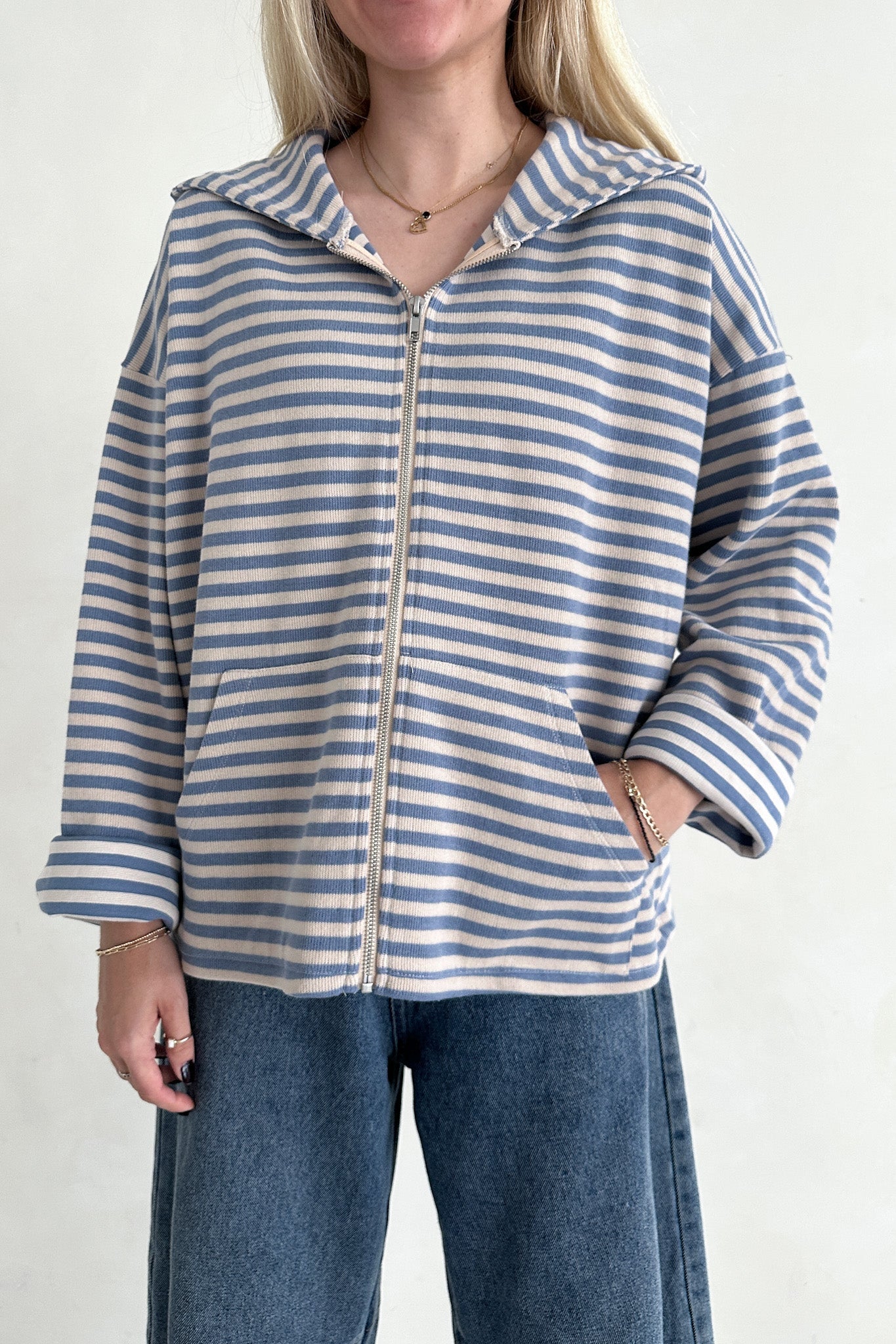 Cloud Nine Striped Zip Up Hooded Jacket - Neutral Ground