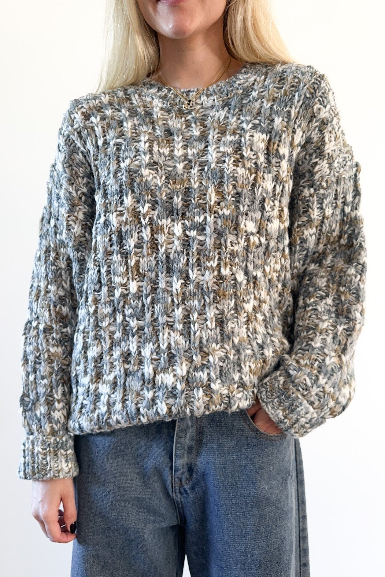 Clover Crew Neck Chunky Sweater - Neutral Ground