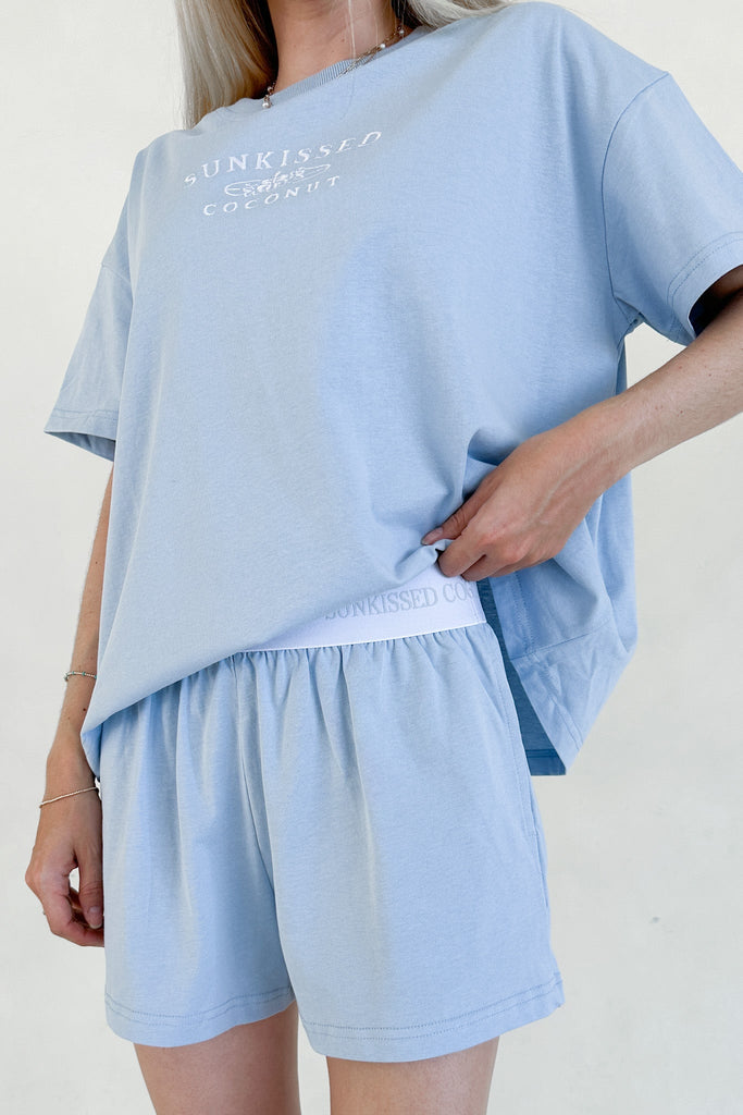 Coconut Embroidered Tee in Coastal Blue - Neutral Ground
