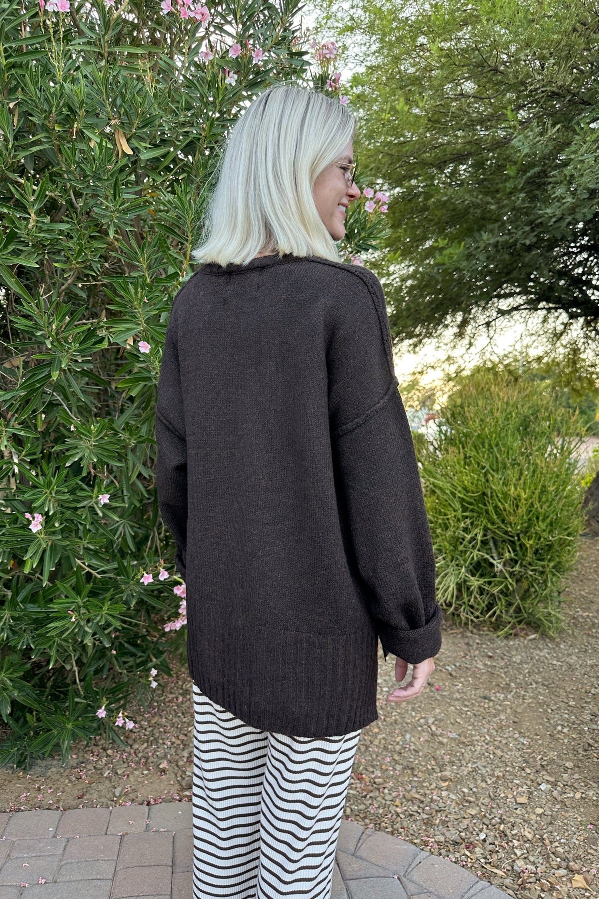 Codie Oversized Espresso Knit Crewneck Sweater - Neutral Ground