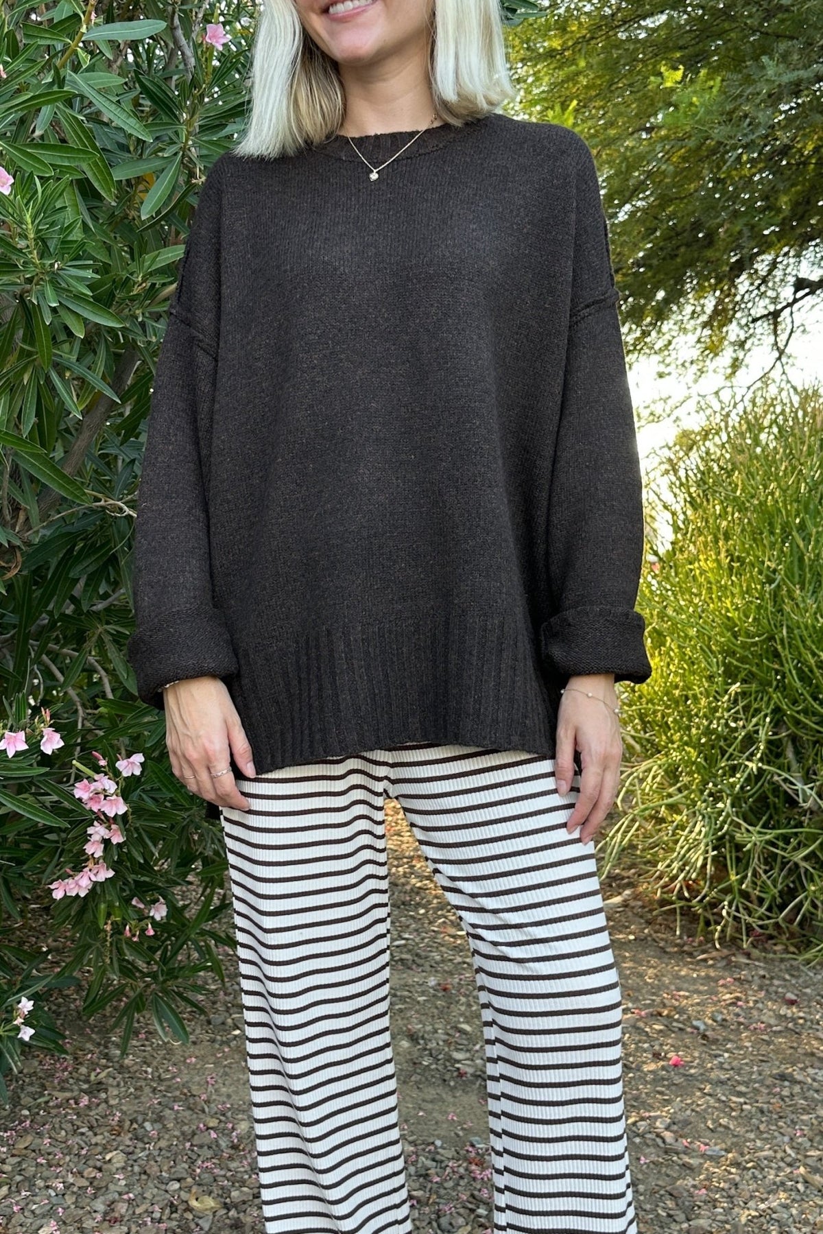 Codie Oversized Espresso Knit Crewneck Sweater - Neutral Ground