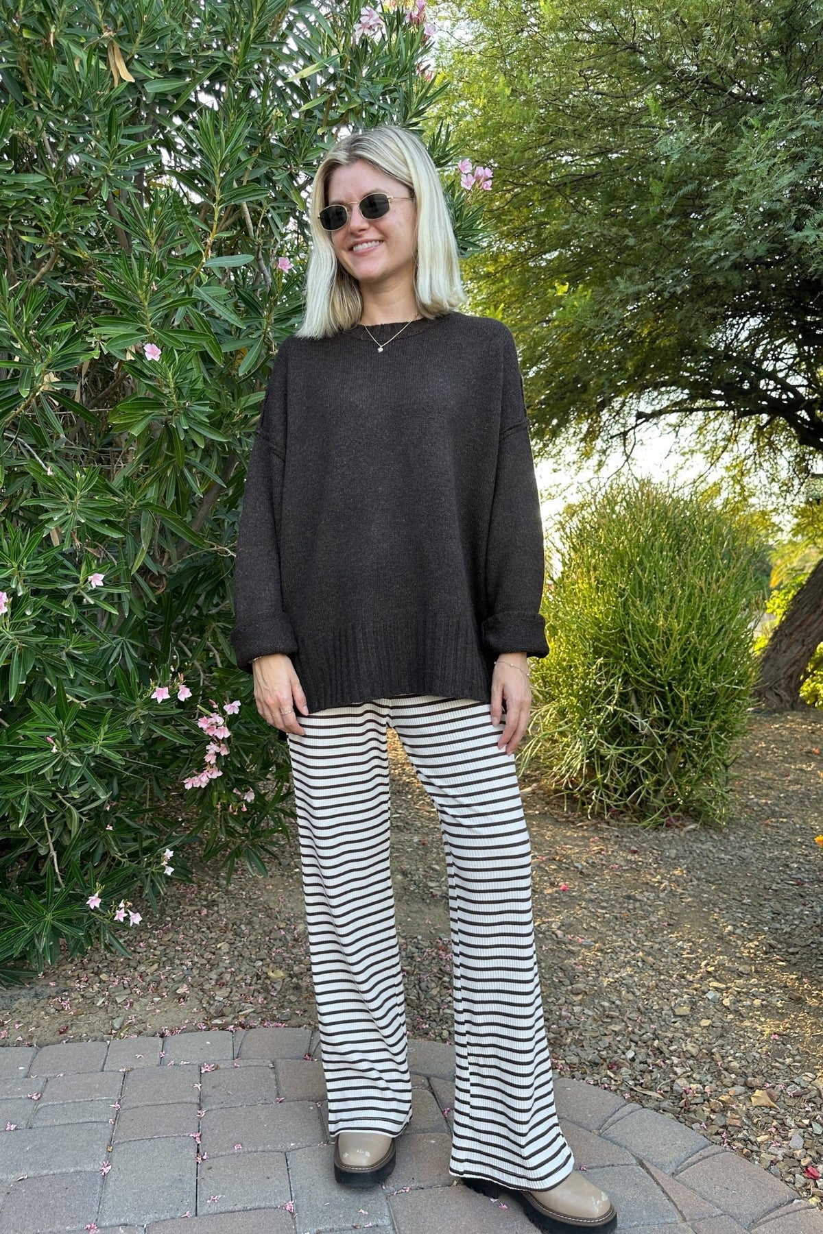 Codie Oversized Espresso Knit Crewneck Sweater - Neutral Ground