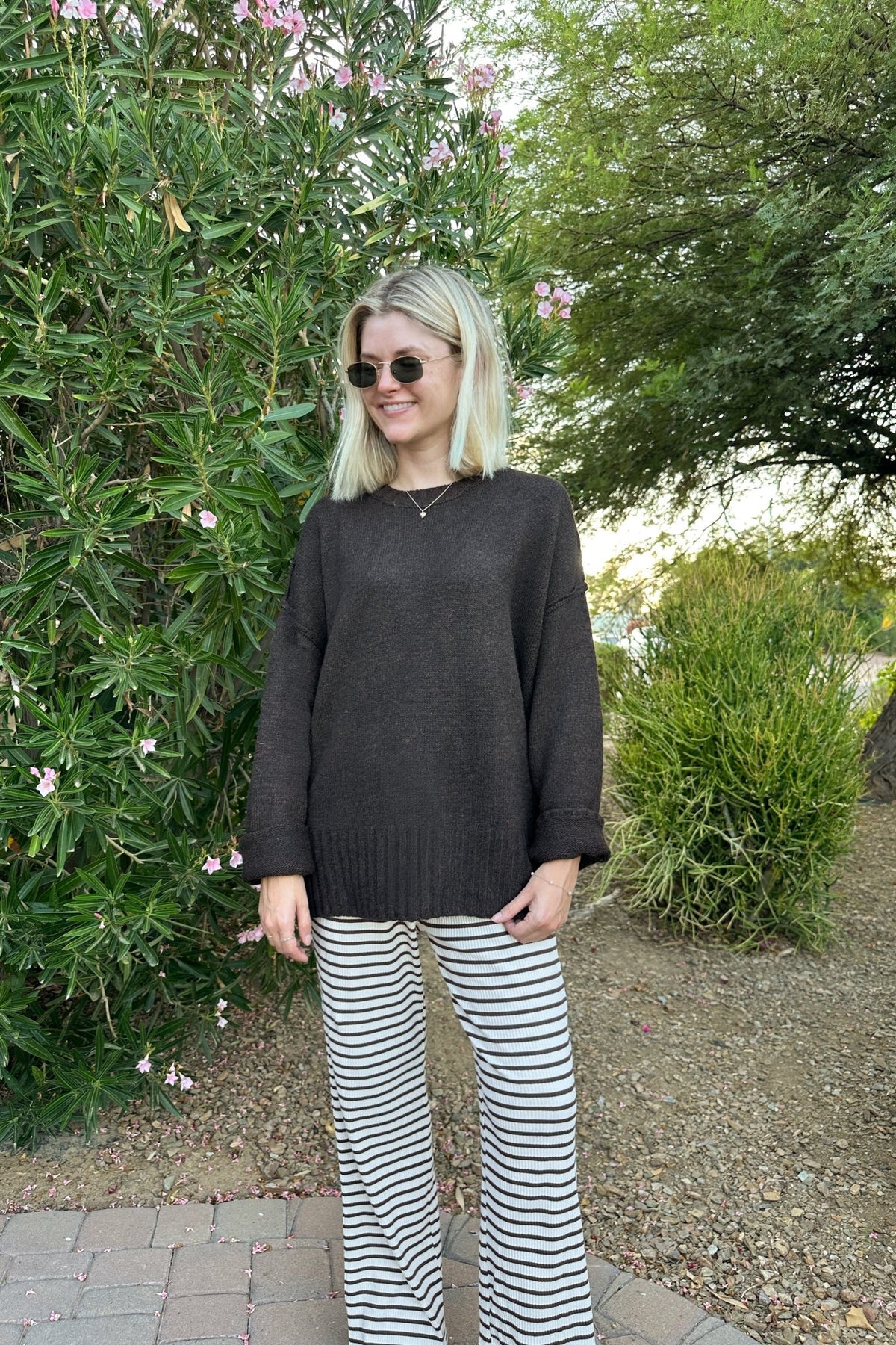 Codie Oversized Espresso Knit Crewneck Sweater - Neutral Ground