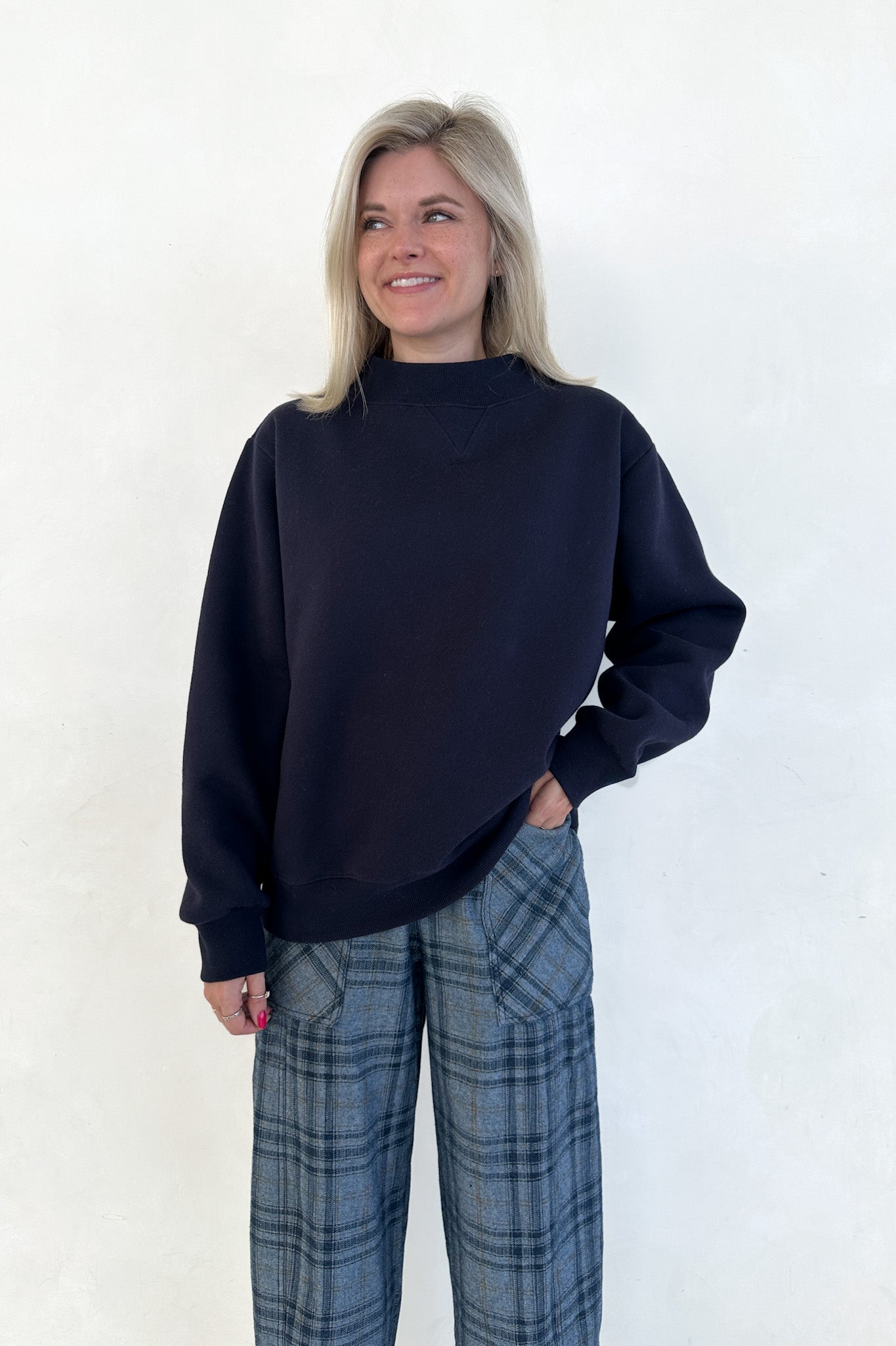 Coffee Run Mockneck Sweatshirt in Navy - Neutral Ground