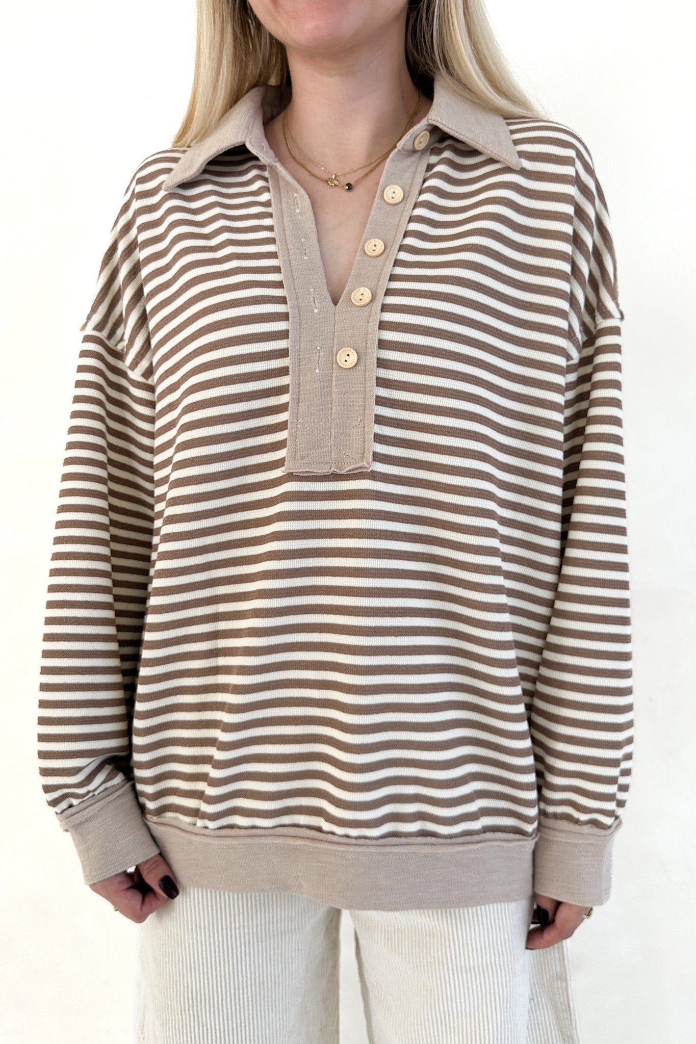 Coffee Run Striped Pullover - Neutral Ground