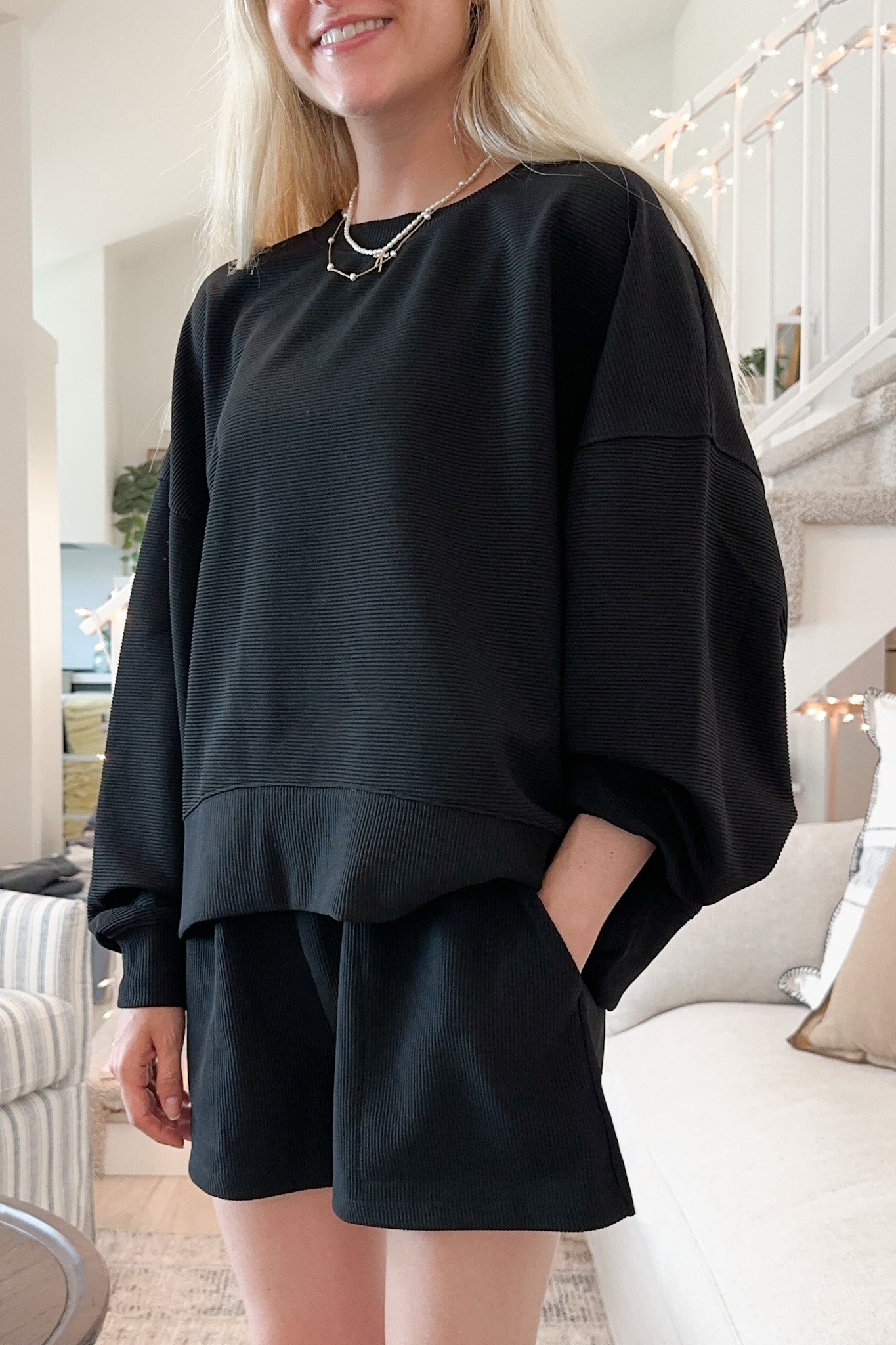 Cosette Lightweight Ribbed Shorts in Black - Neutral Ground