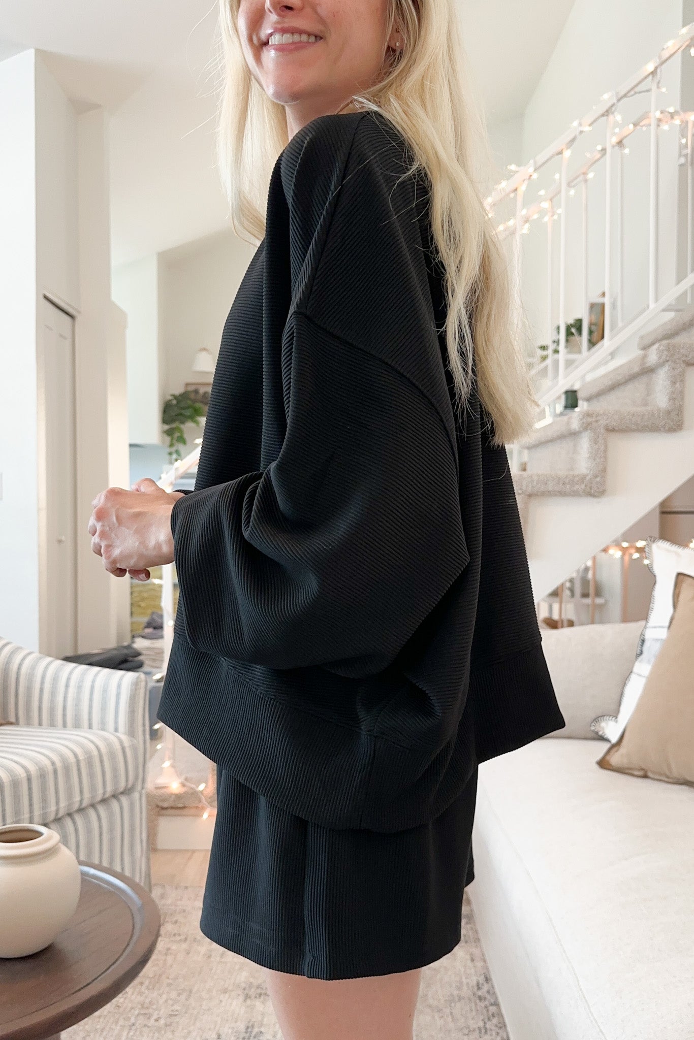 Cosette Lightweight Ribbed Shorts in Black - Neutral Ground