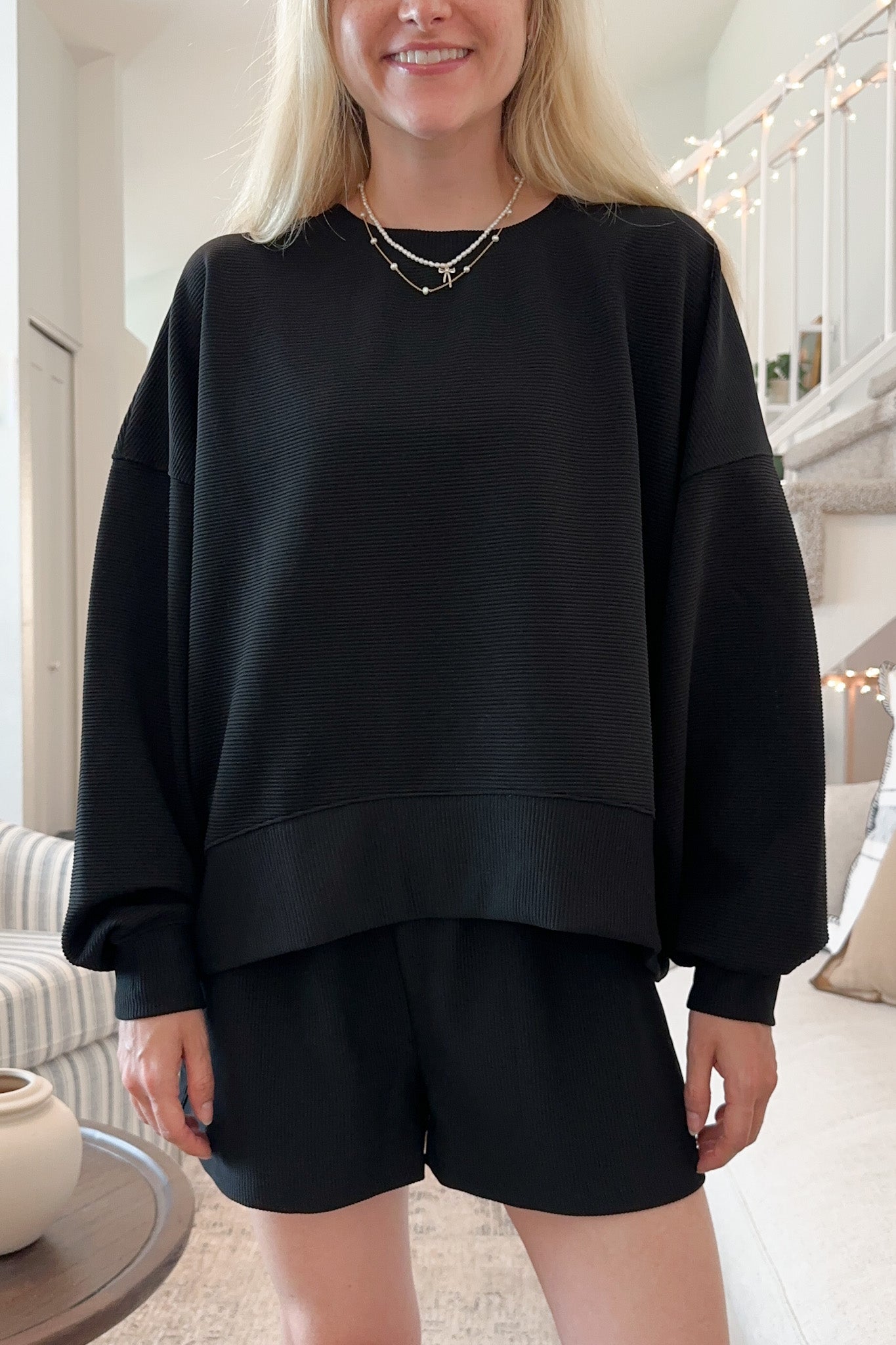 Cosette Lightweight Ribbed Shorts in Black - Neutral Ground