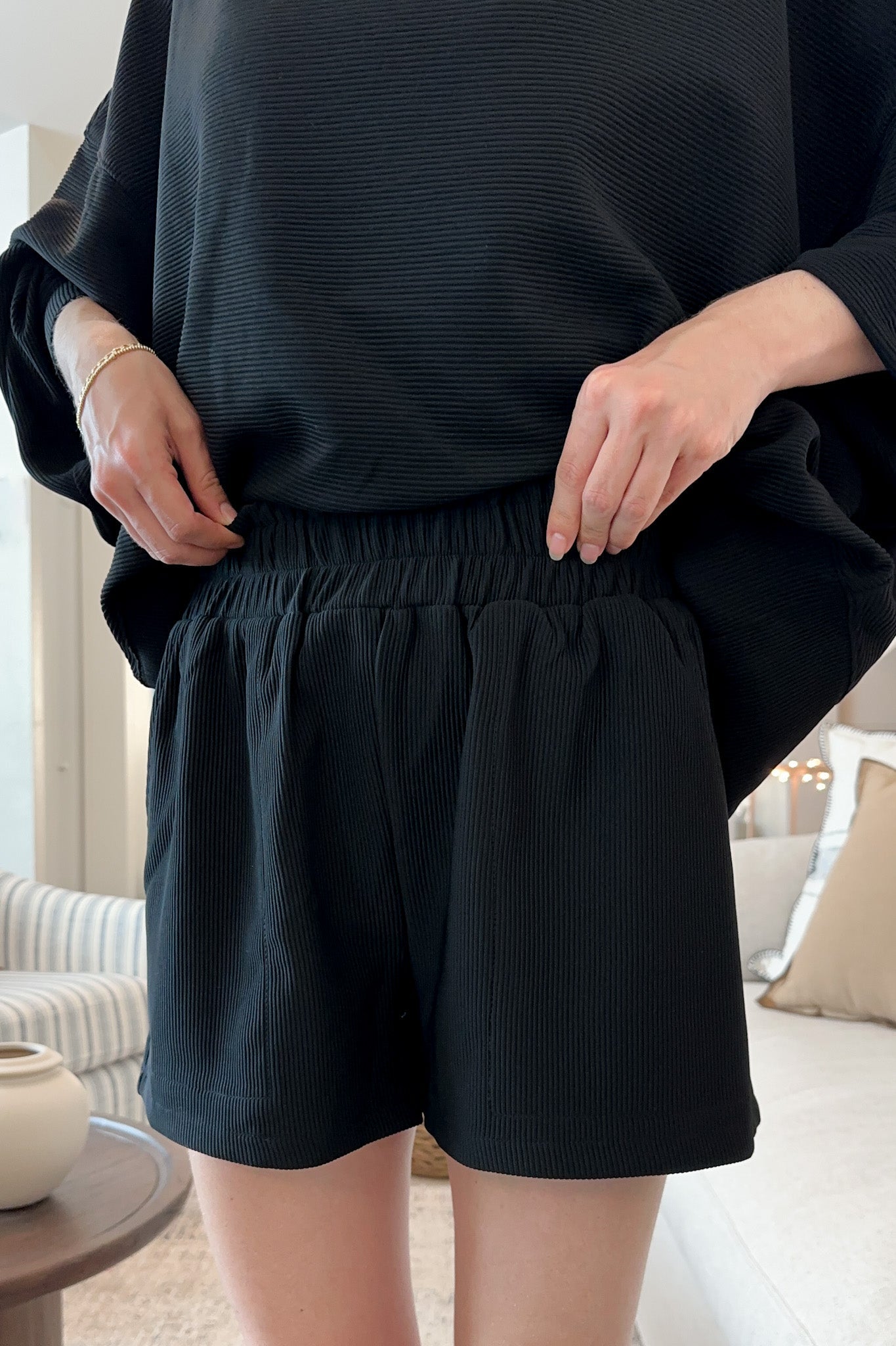 Cosette Lightweight Ribbed Shorts in Black - Neutral Ground