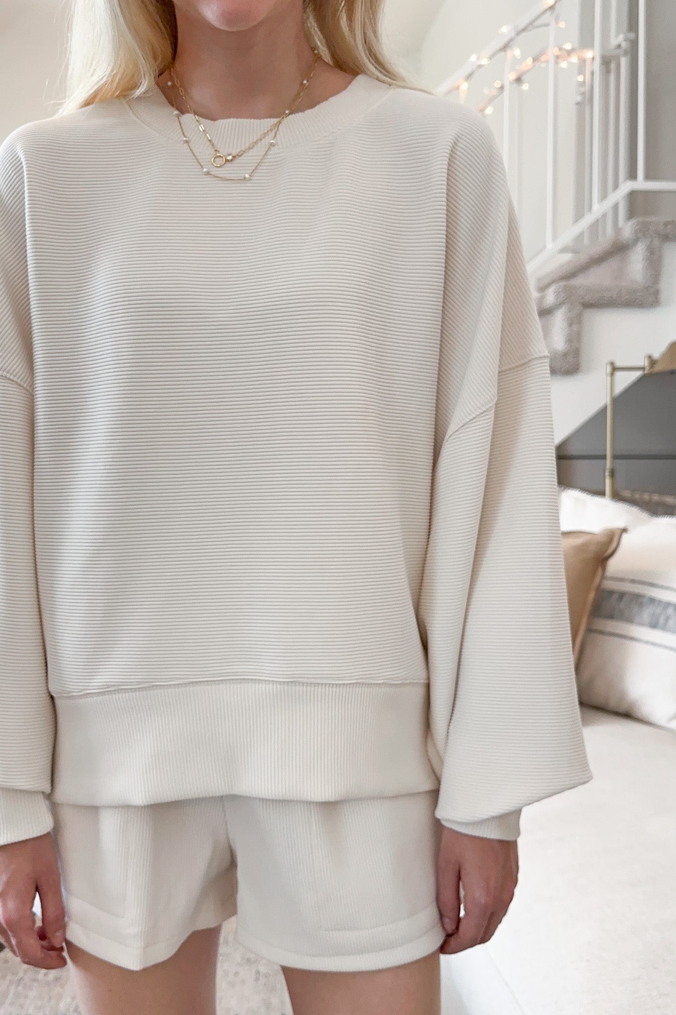 Cosette Lightweight Ribbed Shorts in Ivory - Neutral Ground