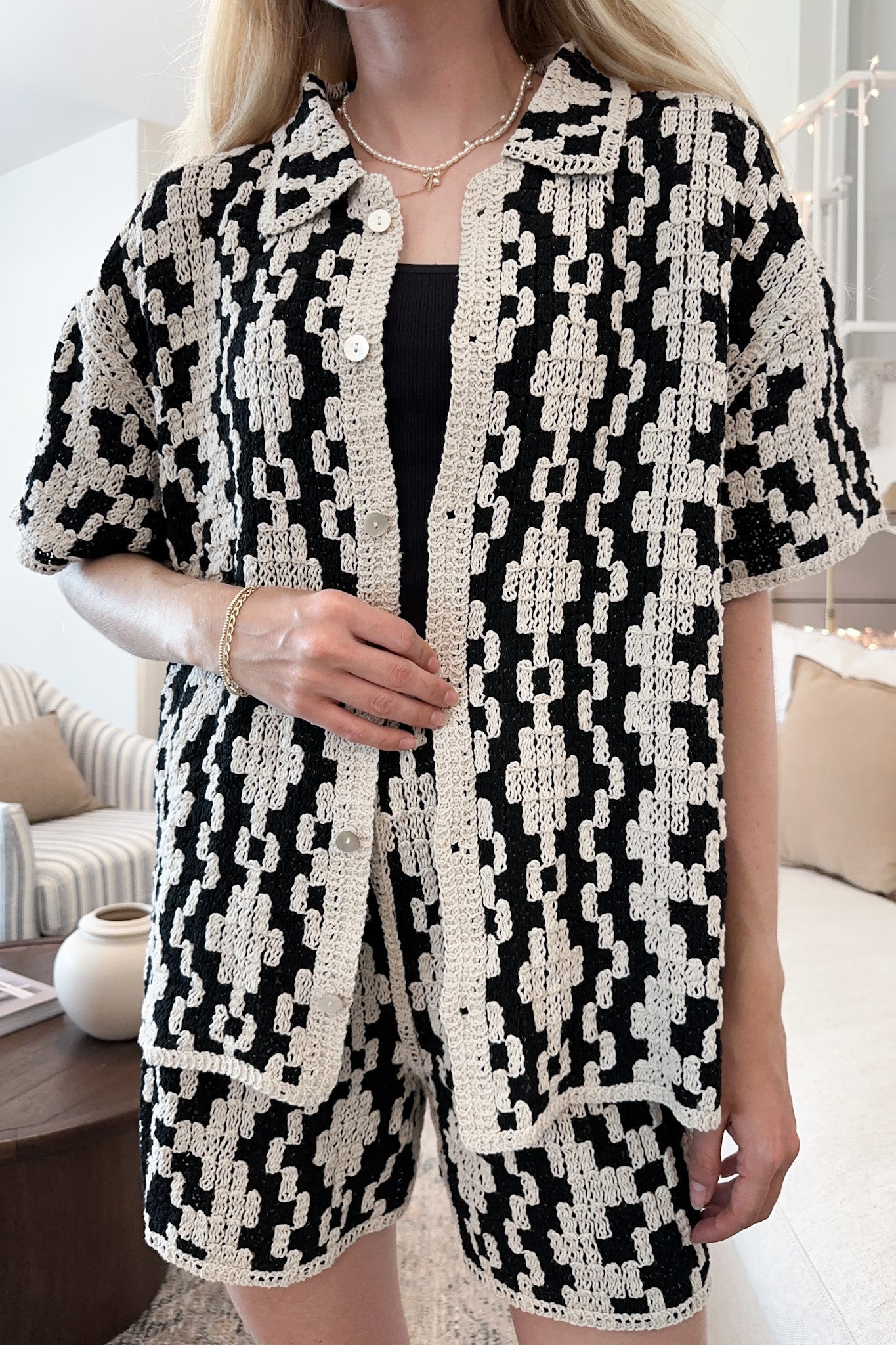 Cove Crochet Cotton Button Down Shirt - Neutral Ground