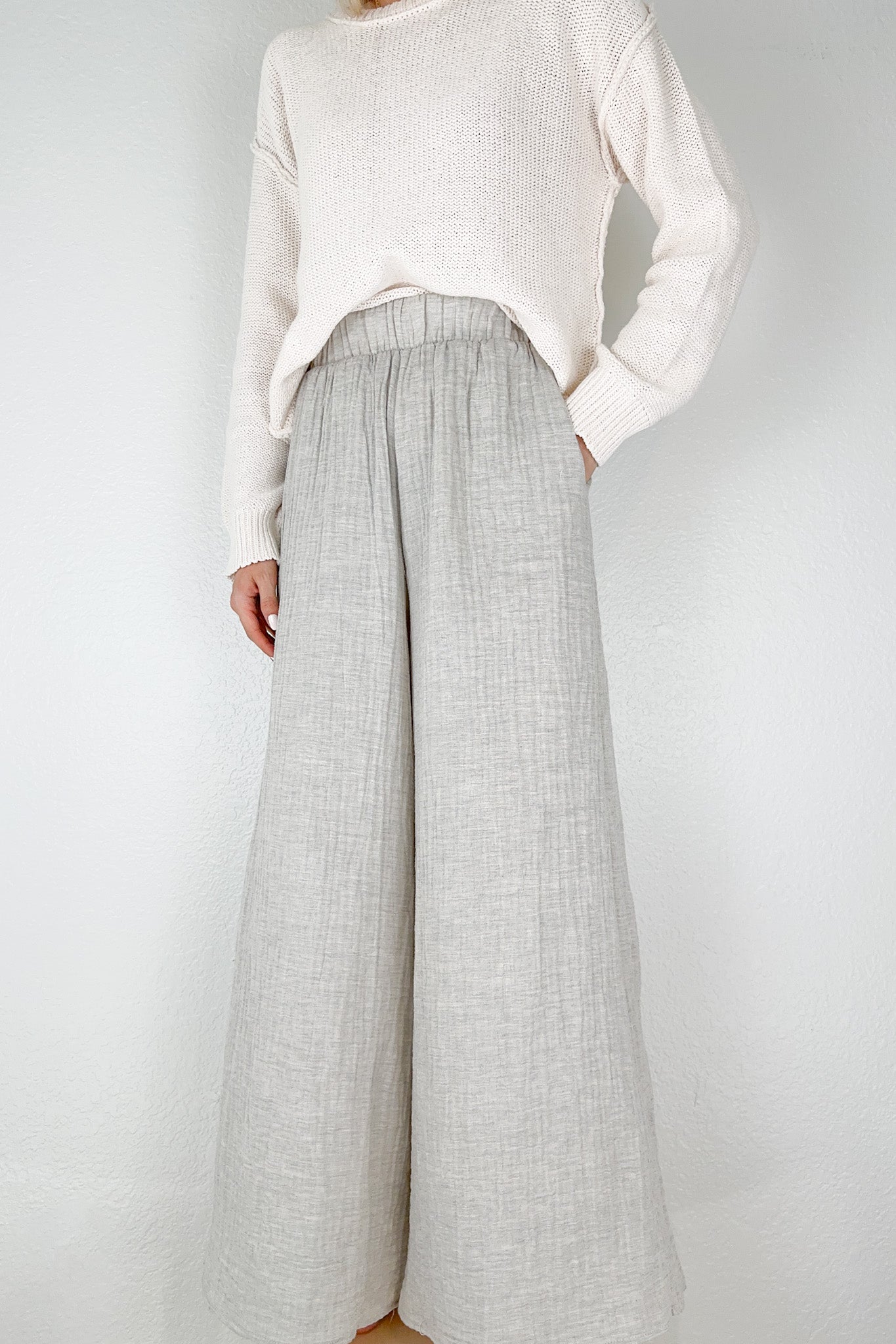 Cove Wide Leg Cotton Pants - Neutral Ground