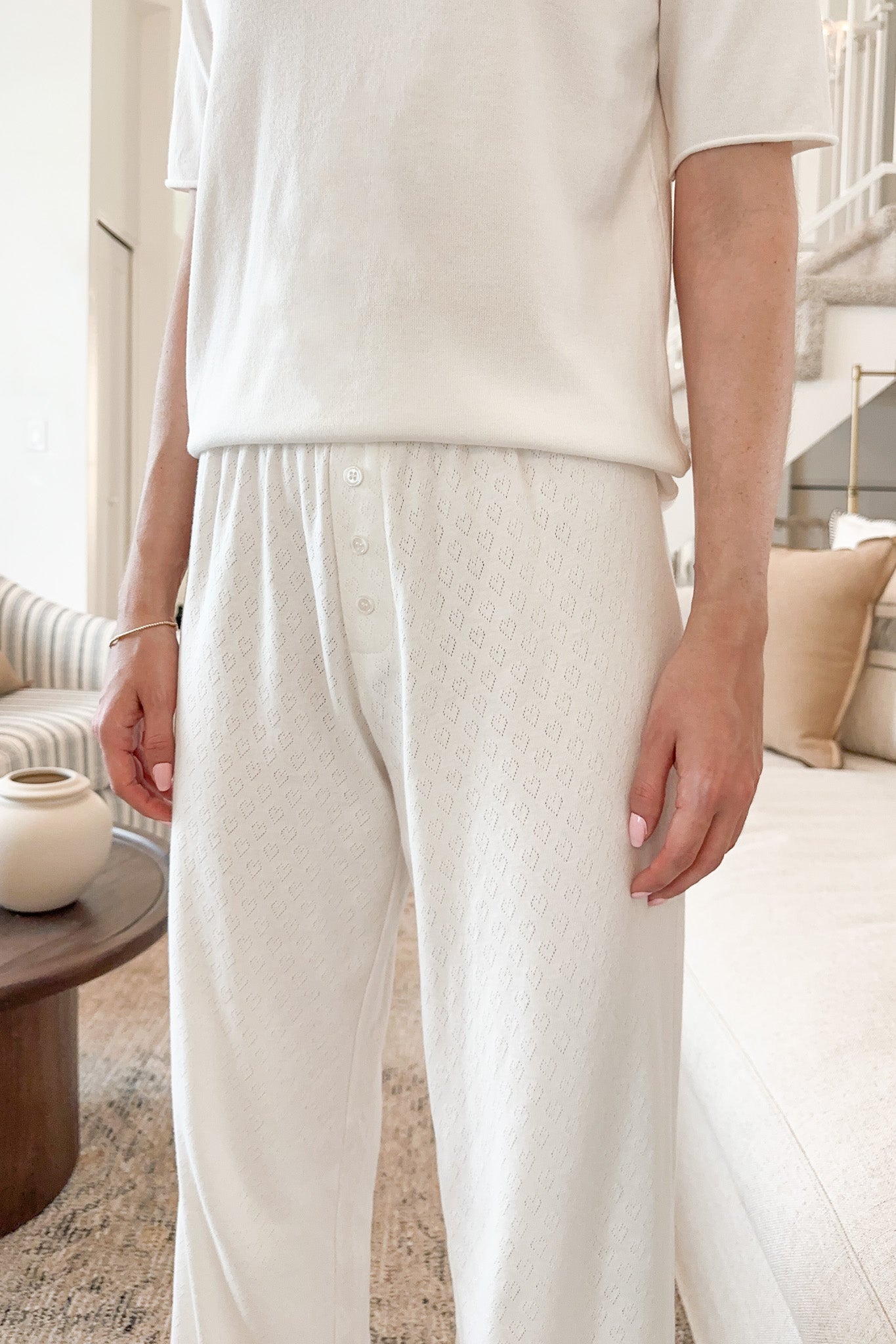 Cozy Up Heart Pointelle Lounge Pants - Neutral Ground