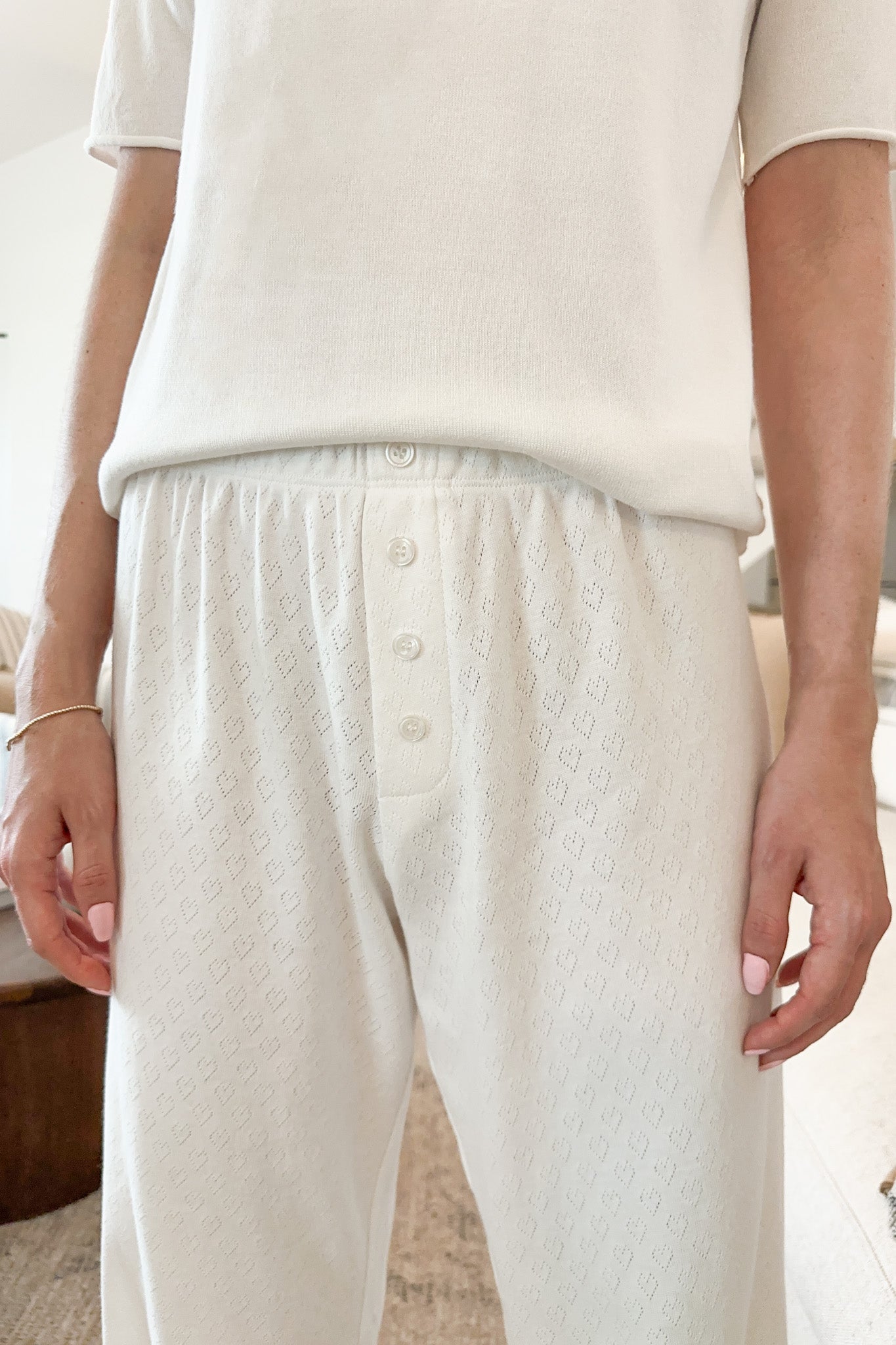 Cozy Up Heart Pointelle Lounge Pants - Neutral Ground