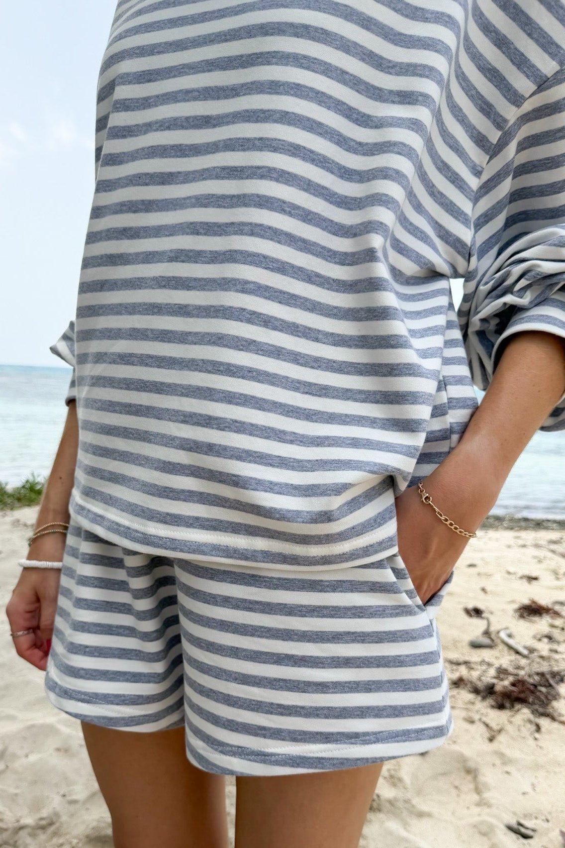 Daily Lightweight Cotton Striped Shorts in Heather Grey - Neutral Ground