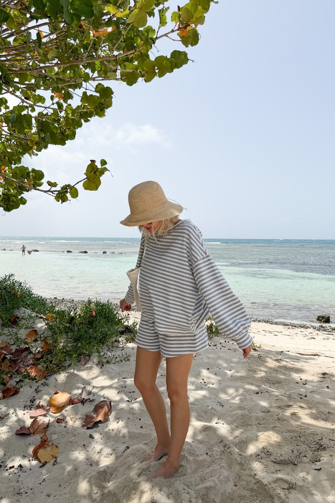 Daily Lightweight Cotton Striped Shorts in Heather Grey - Neutral Ground