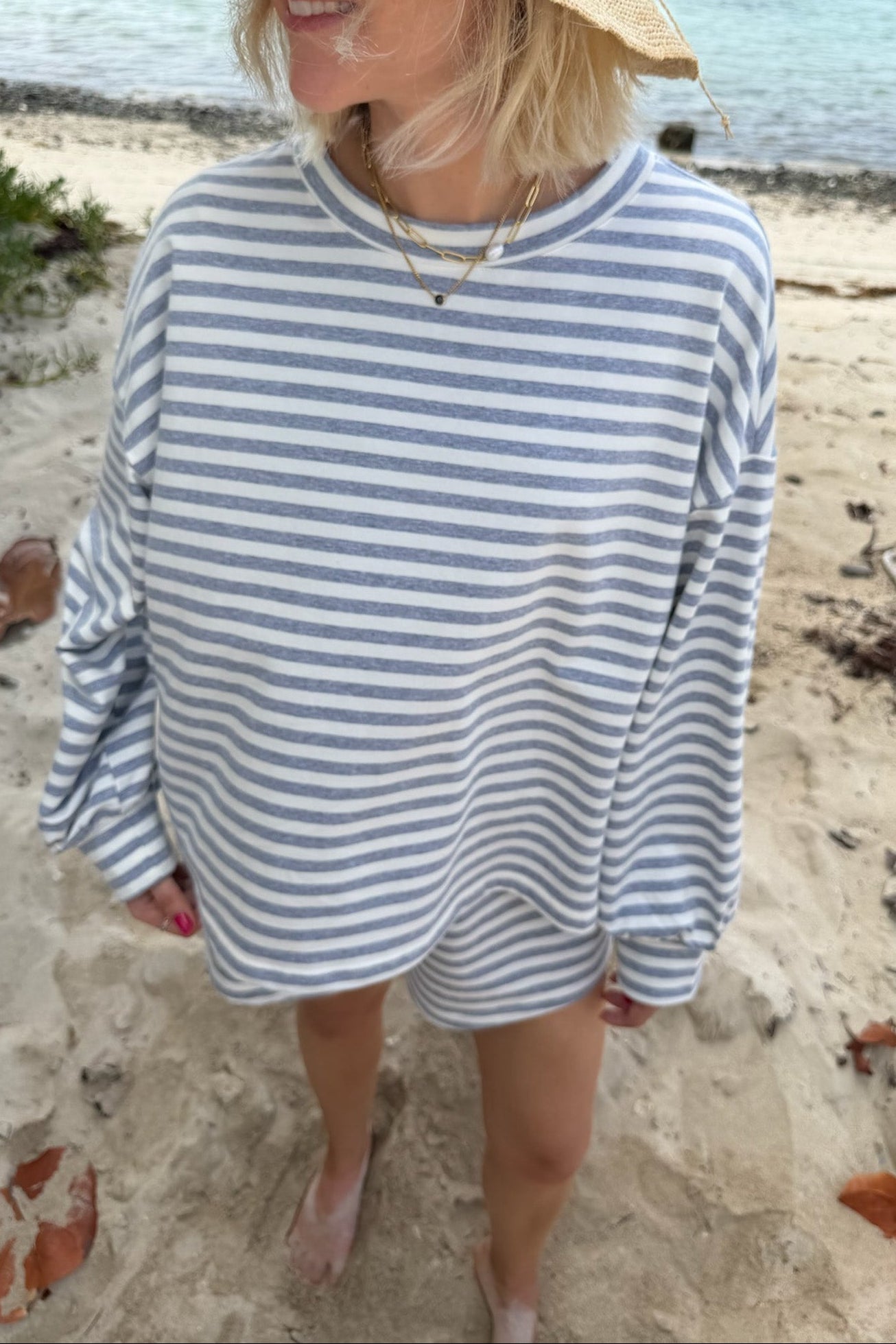 Daily Lightweight Cotton Striped Top in Heather Grey - Neutral Ground