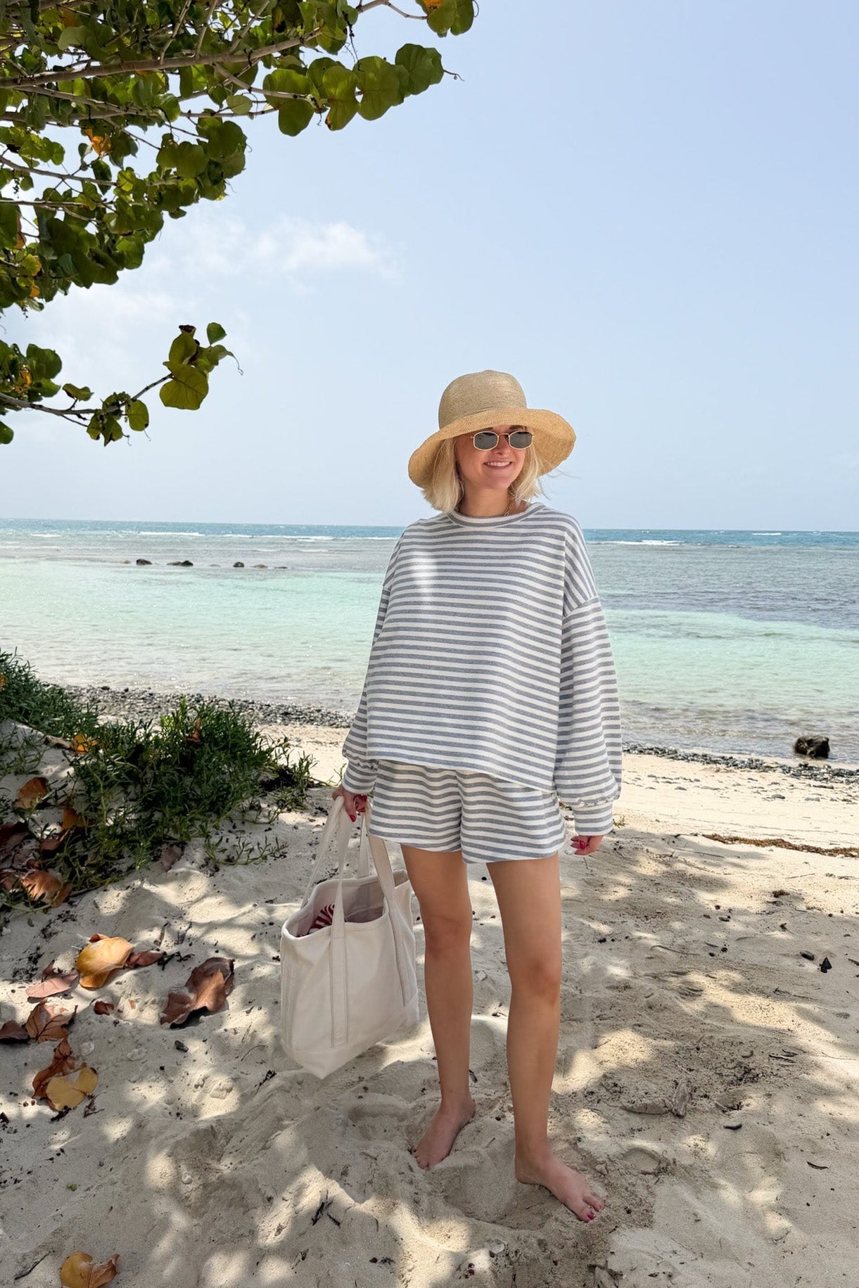 Daily Lightweight Cotton Striped Top in Heather Grey - Neutral Ground