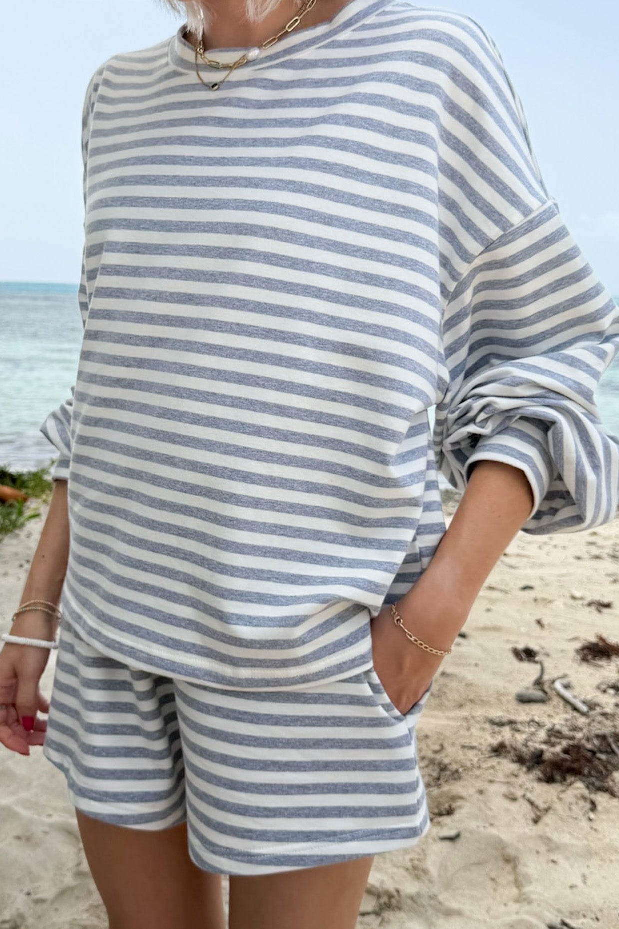 Daily Lightweight Cotton Striped Top in Heather Grey - Neutral Ground