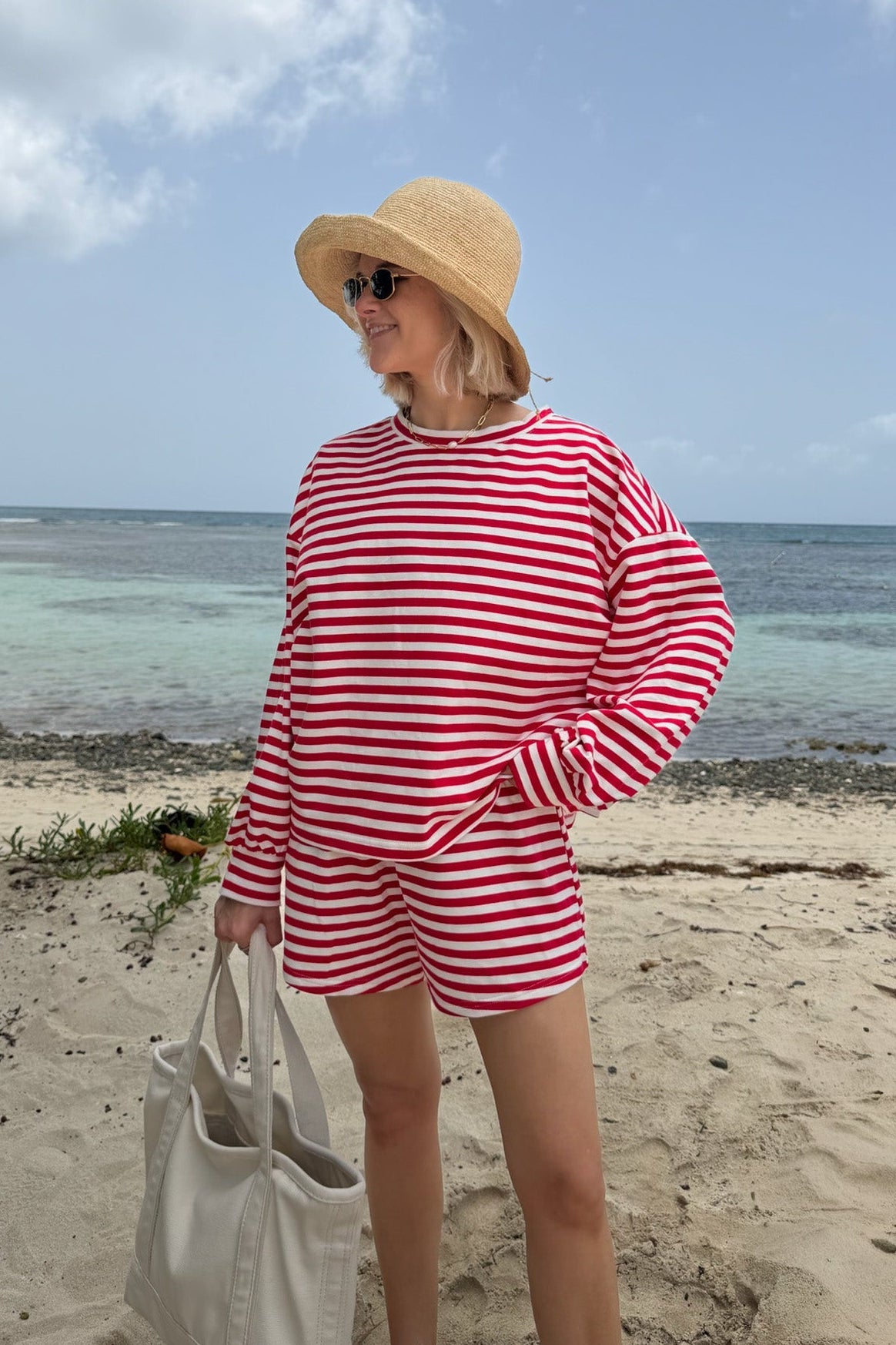Daily Lightweight Cotton Striped Top in Red - Neutral Ground