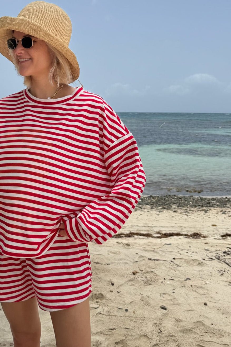Daily Lightweight Cotton Striped Top in Red - Neutral Ground