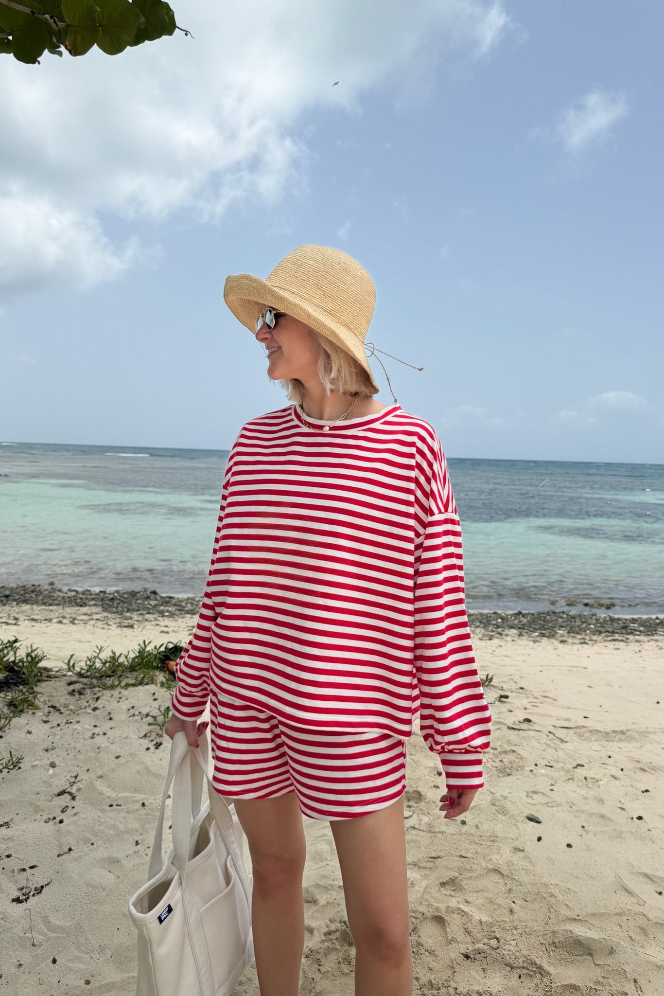 Daily Lightweight Cotton Striped Top in Red - Neutral Ground