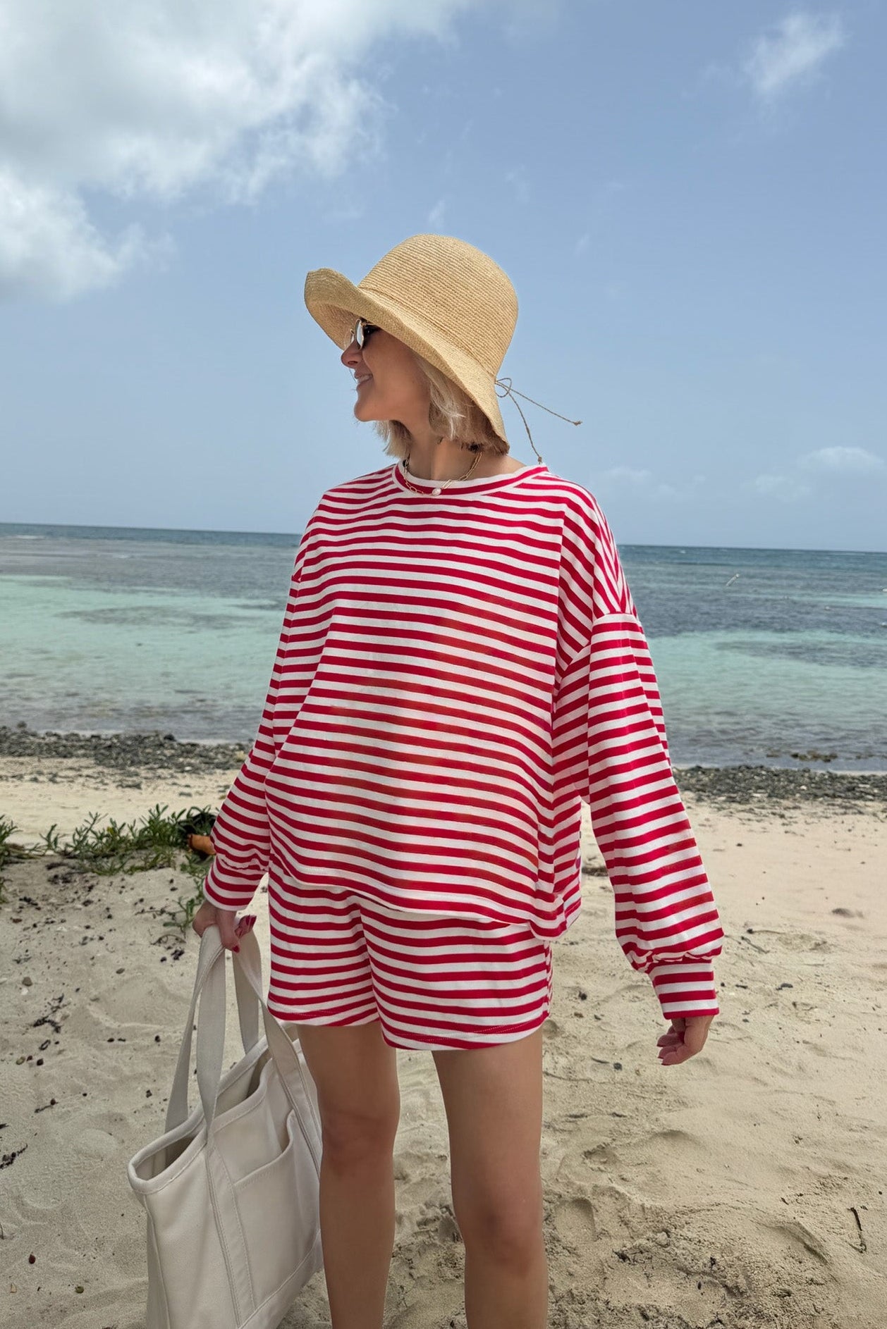 Daily Lightweight Cotton Striped Top in Red - Neutral Ground