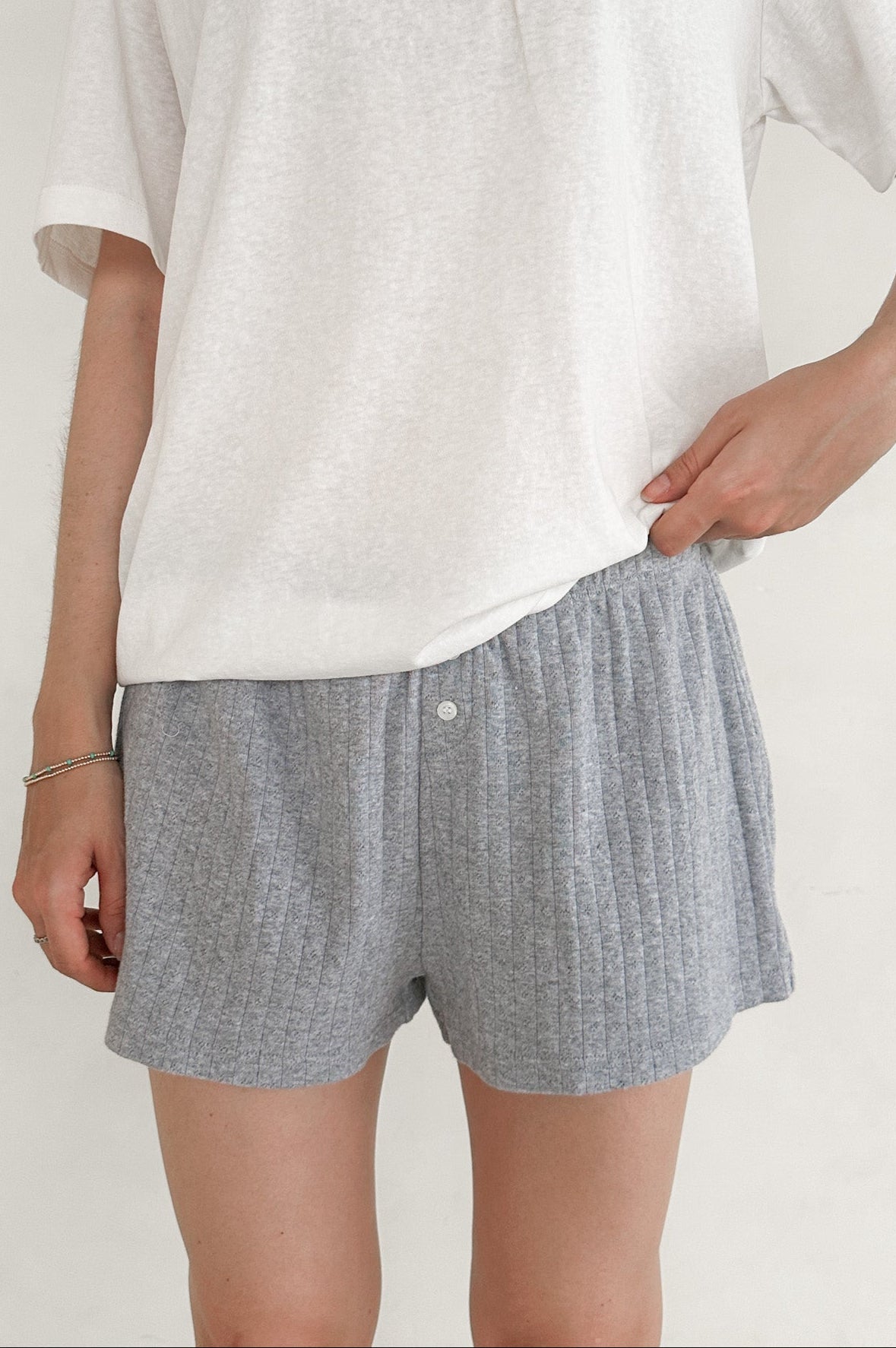 Daisy Pointelle Ribbed Knit Shorts - Neutral Ground